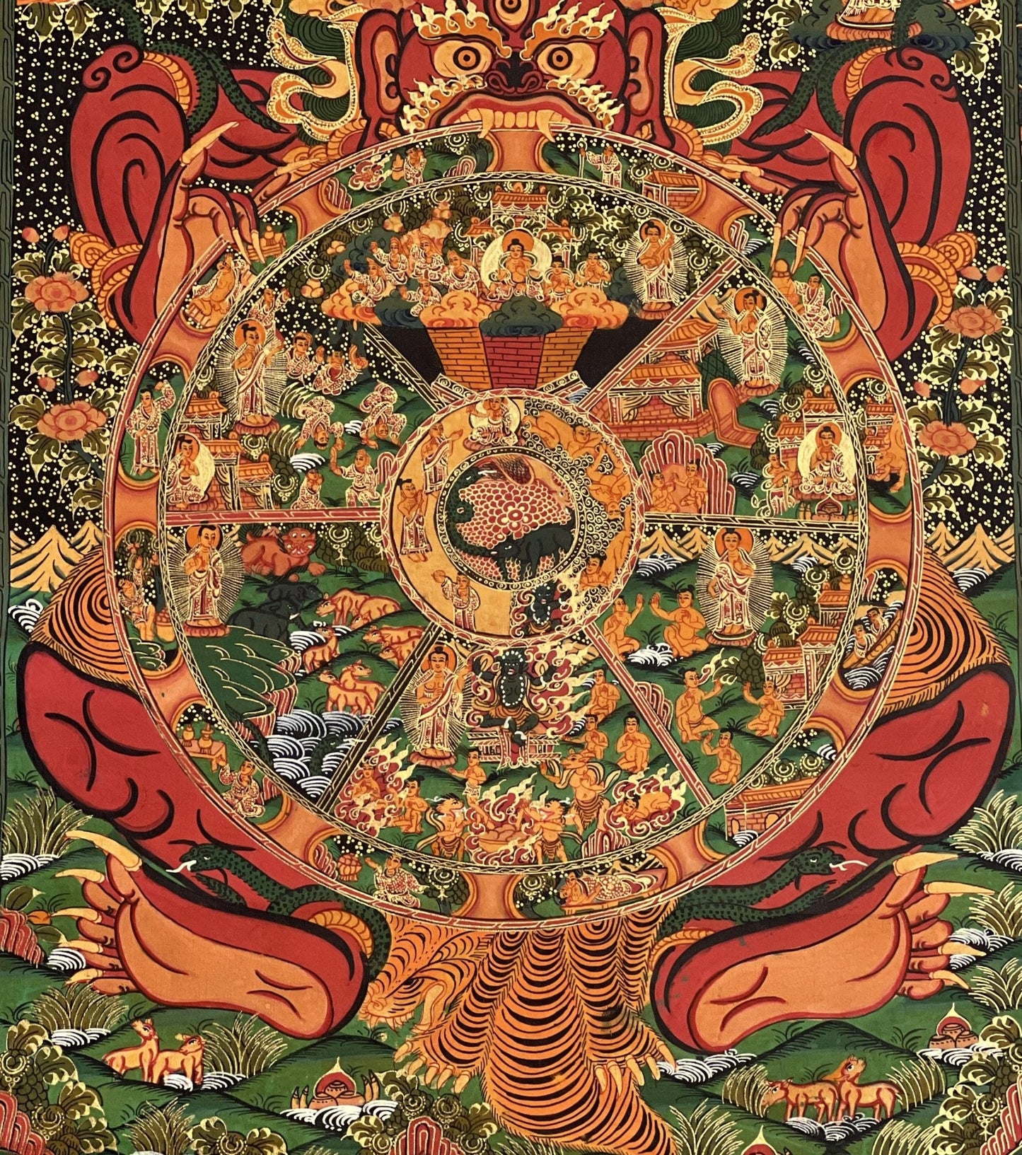 Original Hand Painted Samsara Wheel Of Life /Bhavacakra Mandala Fine Masterpiece Tibetan Meditation compassion Thangka/ Thanka Painting - Tibetan Thangka Art