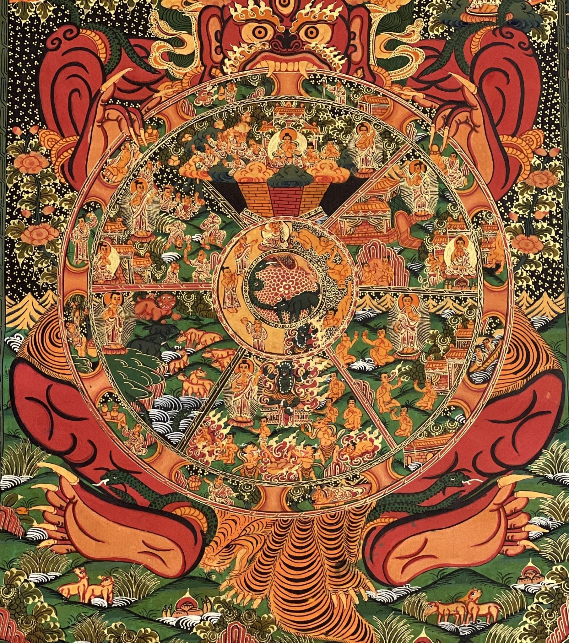 Original Hand Painted Samsara Wheel Of Life /Bhavacakra Mandala Fine Masterpiece Tibetan Meditation compassion Thangka/ Thanka Painting - Tibetan Thangka Art