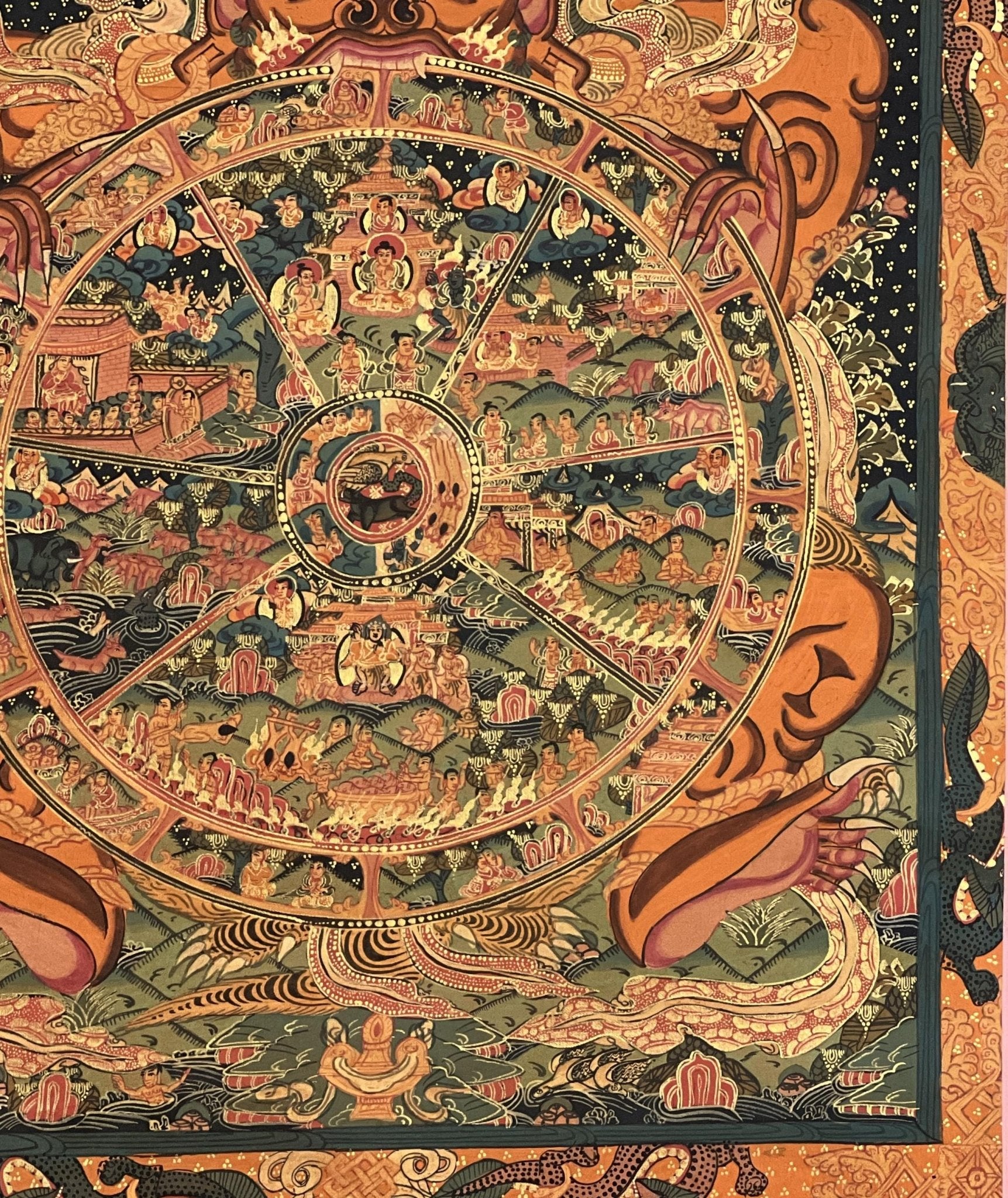 Original Hand Painted Samsara/ Wheel Of Life /Bhavachakra Mandala Masterpiece Tibetan Meditation Compassion Thangka/ Thanka Painting - Tibetan Thangka Art