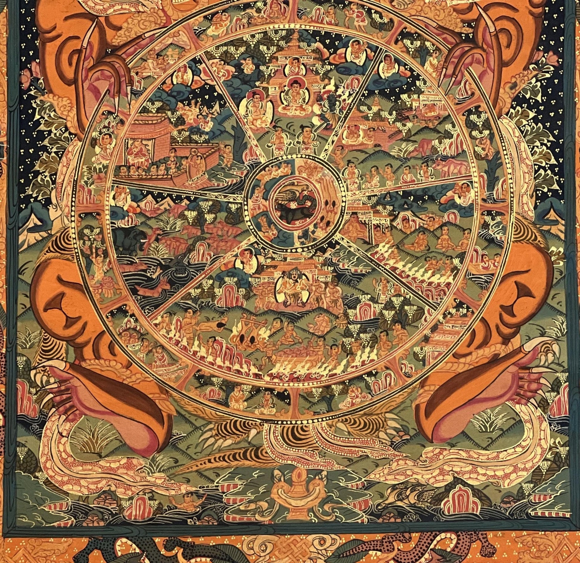 Original Hand Painted Samsara/ Wheel Of Life /Bhavachakra Mandala Masterpiece Tibetan Meditation Compassion Thangka/ Thanka Painting - Tibetan Thangka Art