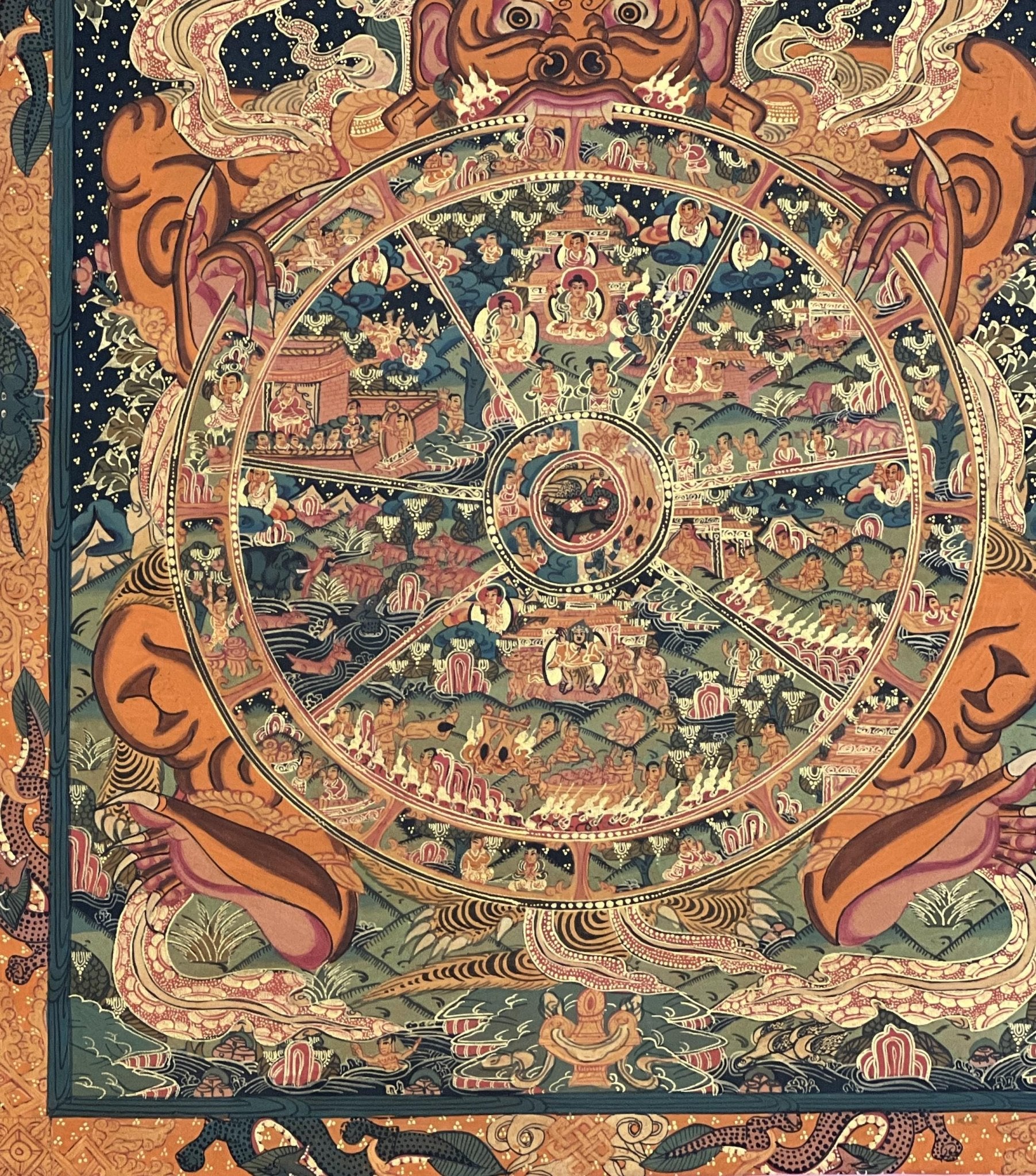 Original Hand Painted Samsara/ Wheel Of Life /Bhavachakra Mandala Masterpiece Tibetan Meditation Compassion Thangka/ Thanka Painting - Tibetan Thangka Art
