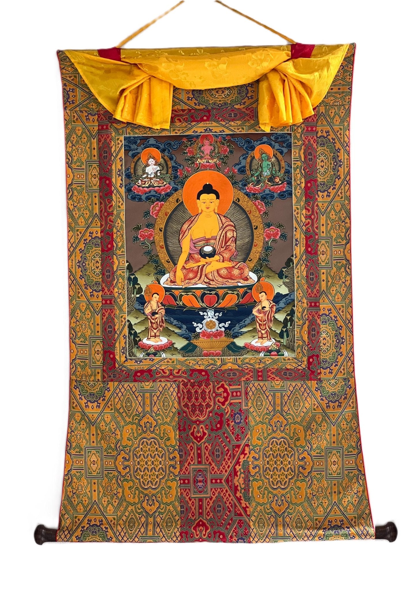 Original Hand - Painted Shakyamuni Buddha Thangka Wall Hanging | Tibetan Compassion Meditation Art | High - Quality Silk Framed Buddha Painting - Tibetan Thangka Art