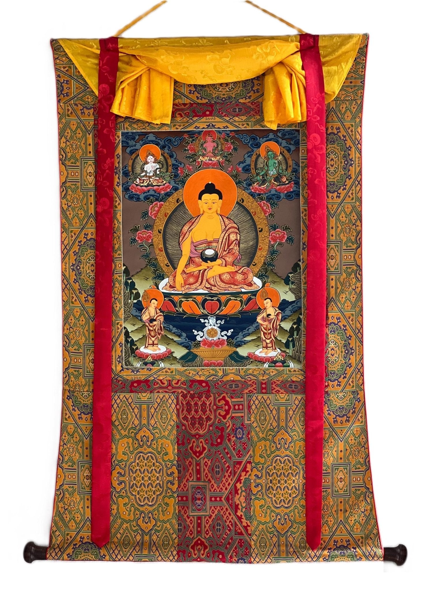 Original Hand - Painted Shakyamuni Buddha Thangka Wall Hanging | Tibetan Compassion Meditation Art | High - Quality Silk Framed Buddha Painting - Tibetan Thangka Art