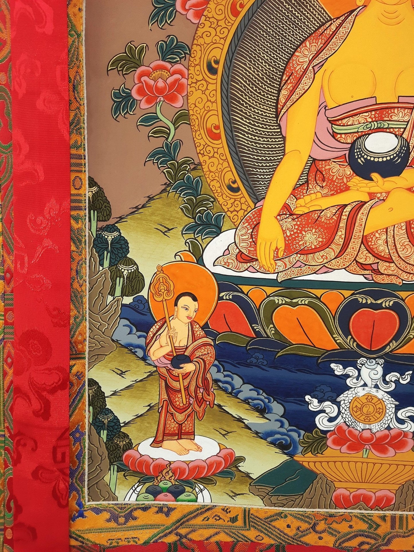 Original Hand - Painted Shakyamuni Buddha Thangka Wall Hanging | Tibetan Compassion Meditation Art | High - Quality Silk Framed Buddha Painting - Tibetan Thangka Art