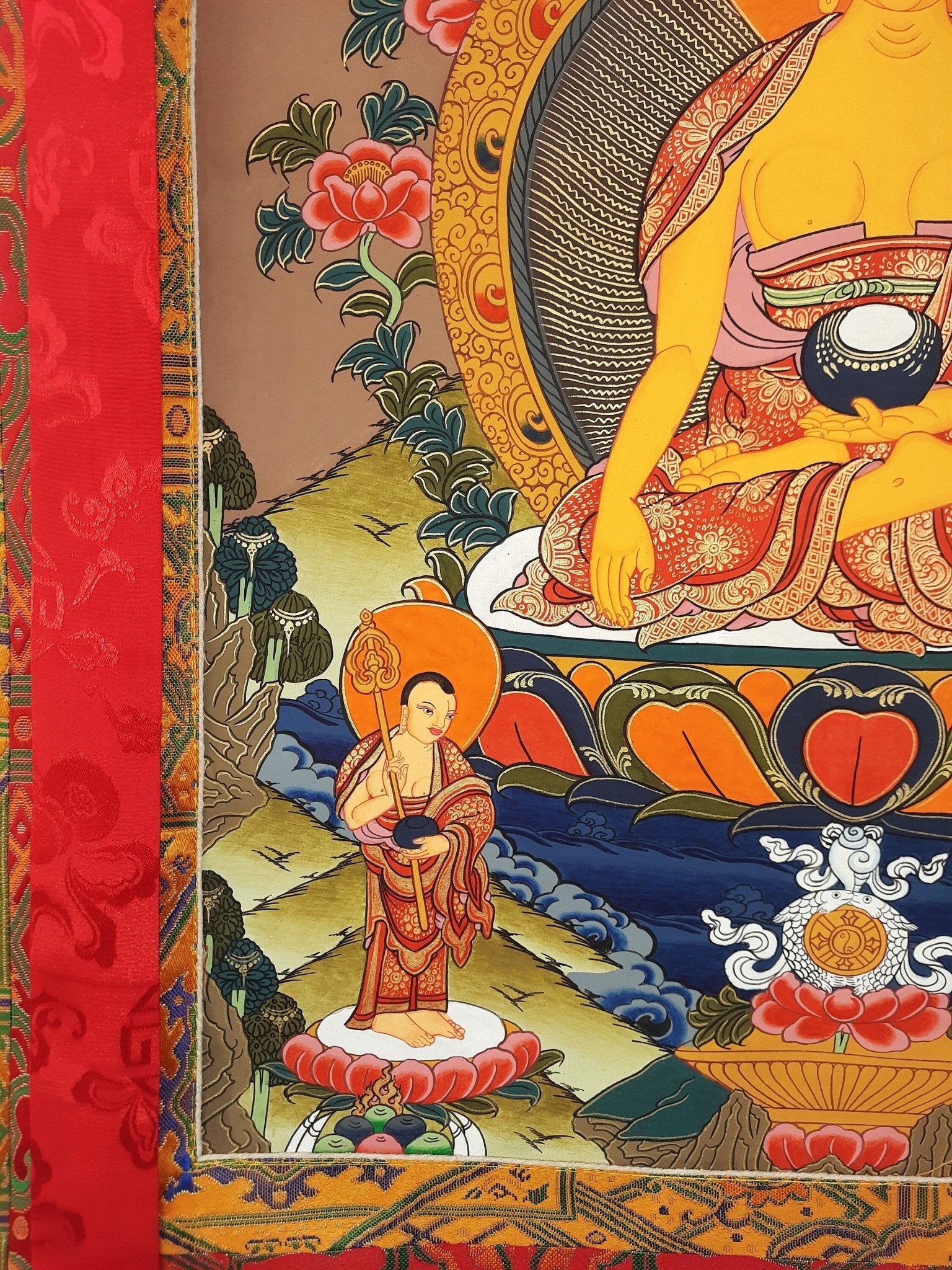 Original Hand - Painted Shakyamuni Buddha Thangka Wall Hanging | Tibetan Compassion Meditation Art | High - Quality Silk Framed Buddha Painting - Tibetan Thangka Art