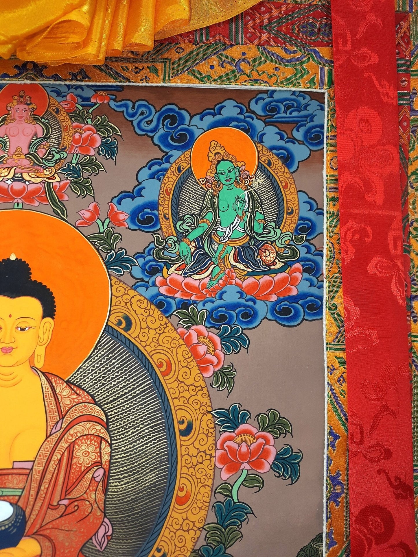 Original Hand - Painted Shakyamuni Buddha Thangka Wall Hanging | Tibetan Compassion Meditation Art | High - Quality Silk Framed Buddha Painting - Tibetan Thangka Art