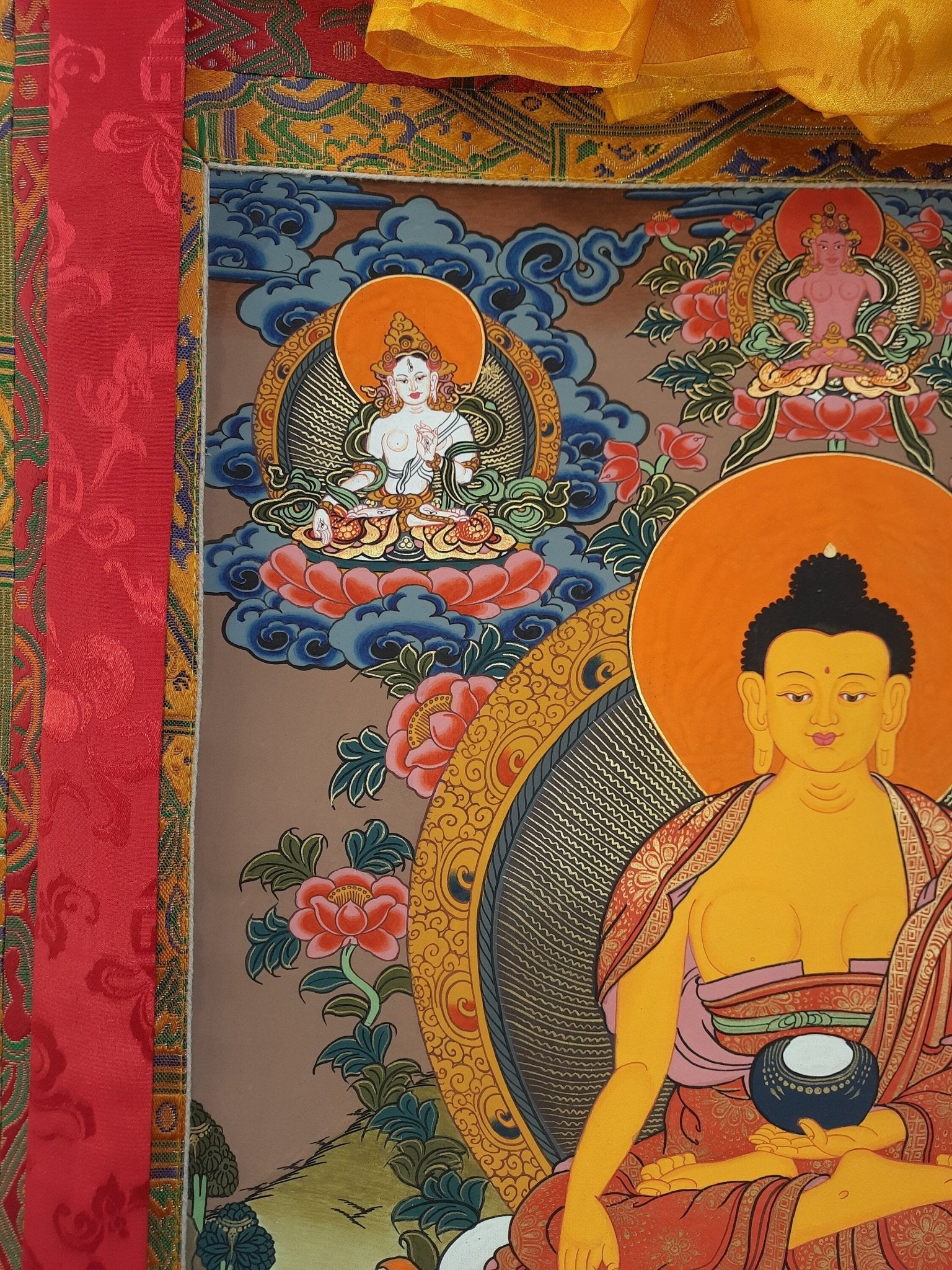 Original Hand - Painted Shakyamuni Buddha Thangka Wall Hanging | Tibetan Compassion Meditation Art | High - Quality Silk Framed Buddha Painting - Tibetan Thangka Art