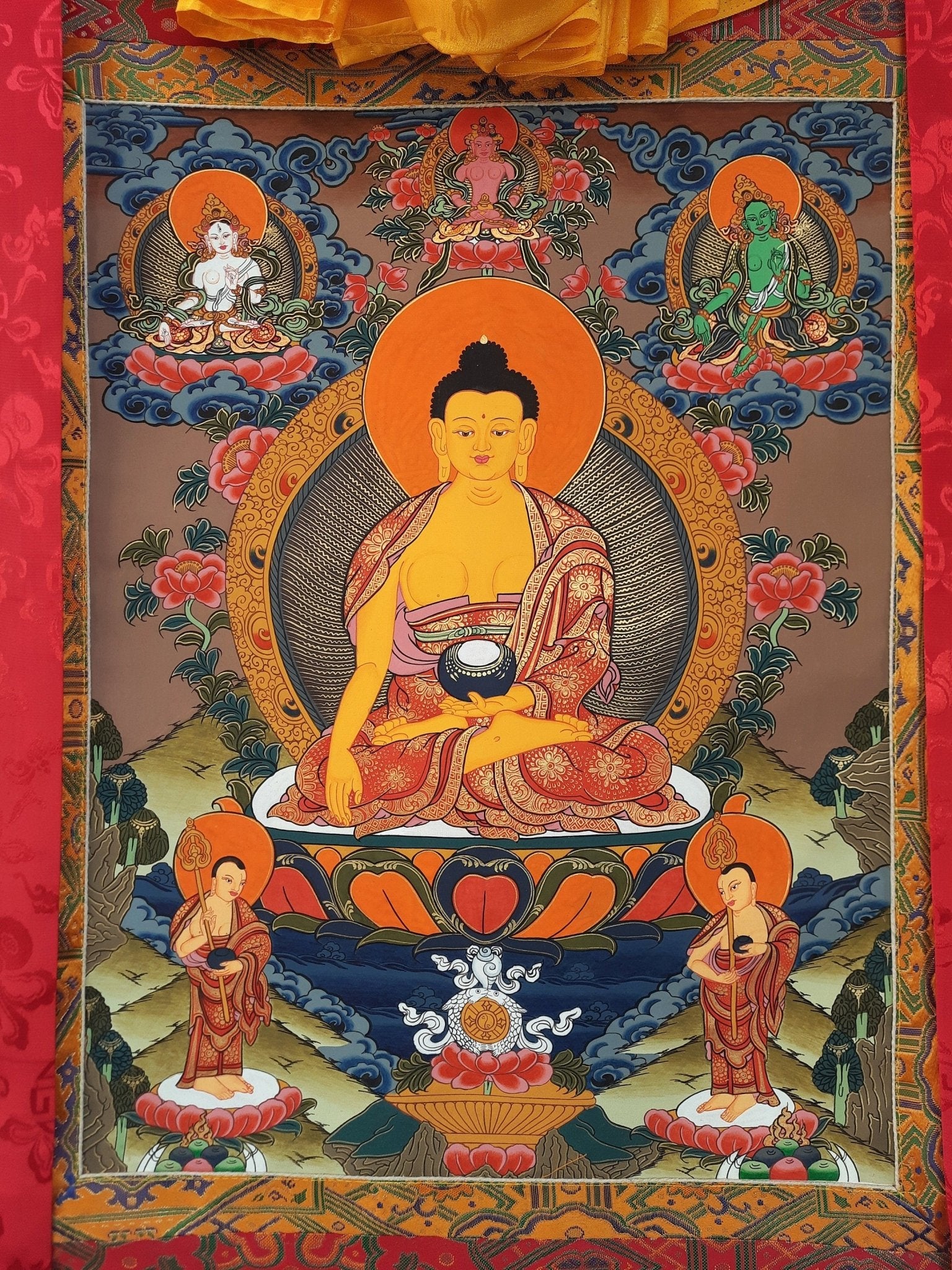 Original Hand - Painted Shakyamuni Buddha Thangka Wall Hanging | Tibetan Compassion Meditation Art | High - Quality Silk Framed Buddha Painting - Tibetan Thangka Art