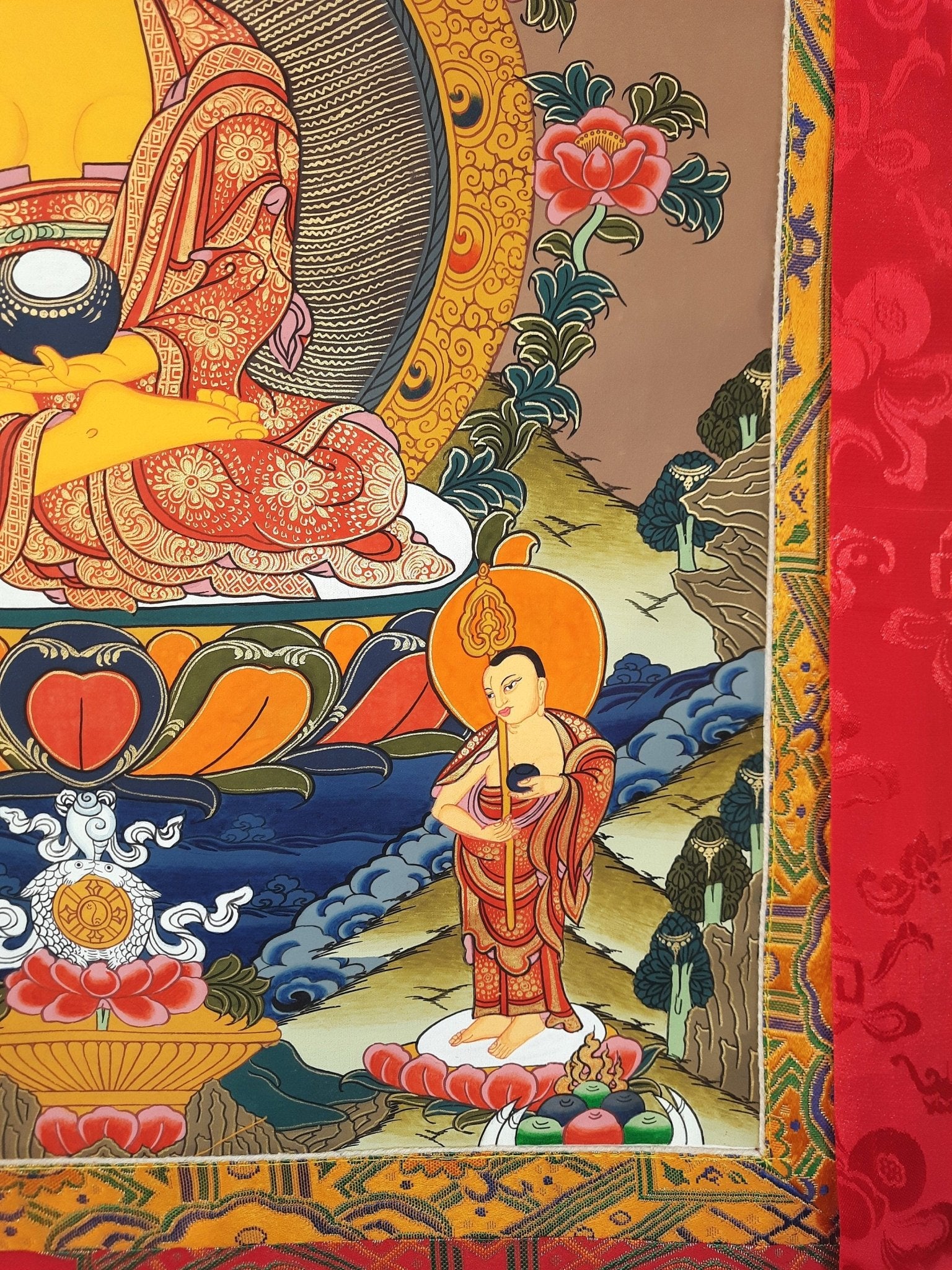Original Hand - Painted Shakyamuni Buddha Thangka Wall Hanging | Tibetan Compassion Meditation Art | High - Quality Silk Framed Buddha Painting - Tibetan Thangka Art