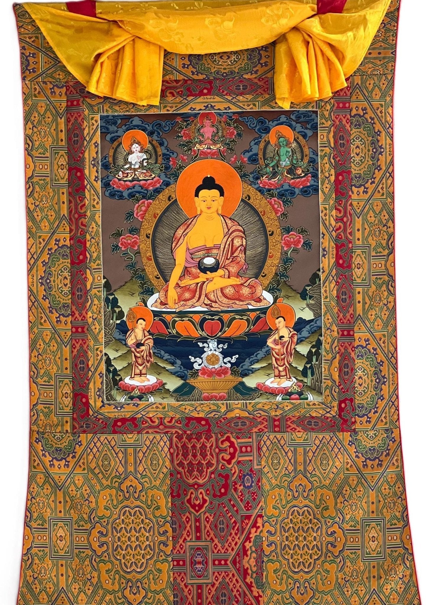 Original Hand - Painted Shakyamuni Buddha Thangka Wall Hanging | Tibetan Compassion Meditation Art | High - Quality Silk Framed Buddha Painting - Tibetan Thangka Art
