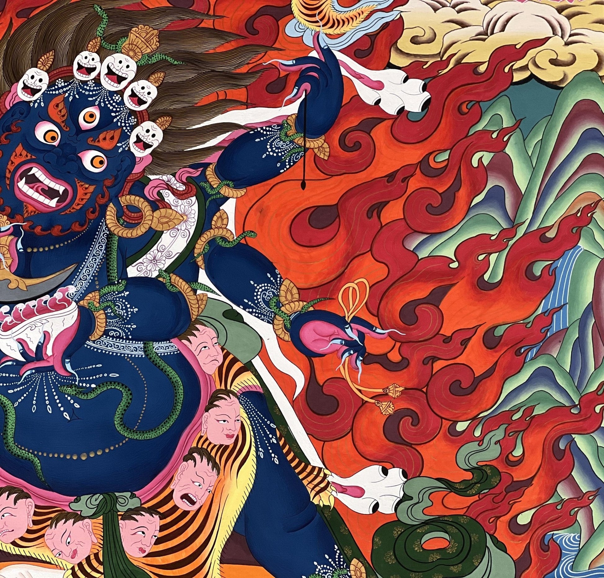 Original Hand Painted Six - Armed Mahakala/ Mahankala / LARGE Masterpiece Tibetan Compassion, Meditation Thangka / Thanka Painting From Nepal - Tibetan Thangka Art
