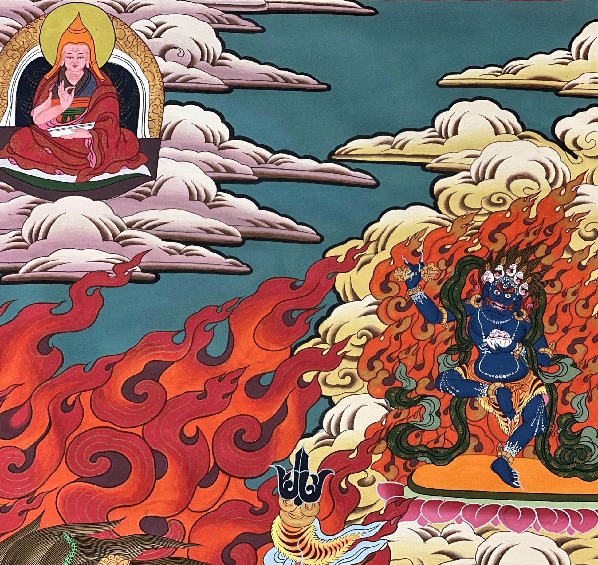 Original Hand Painted Six - Armed Mahakala/ Mahankala / LARGE Masterpiece Tibetan Compassion, Meditation Thangka / Thanka Painting From Nepal - Tibetan Thangka Art