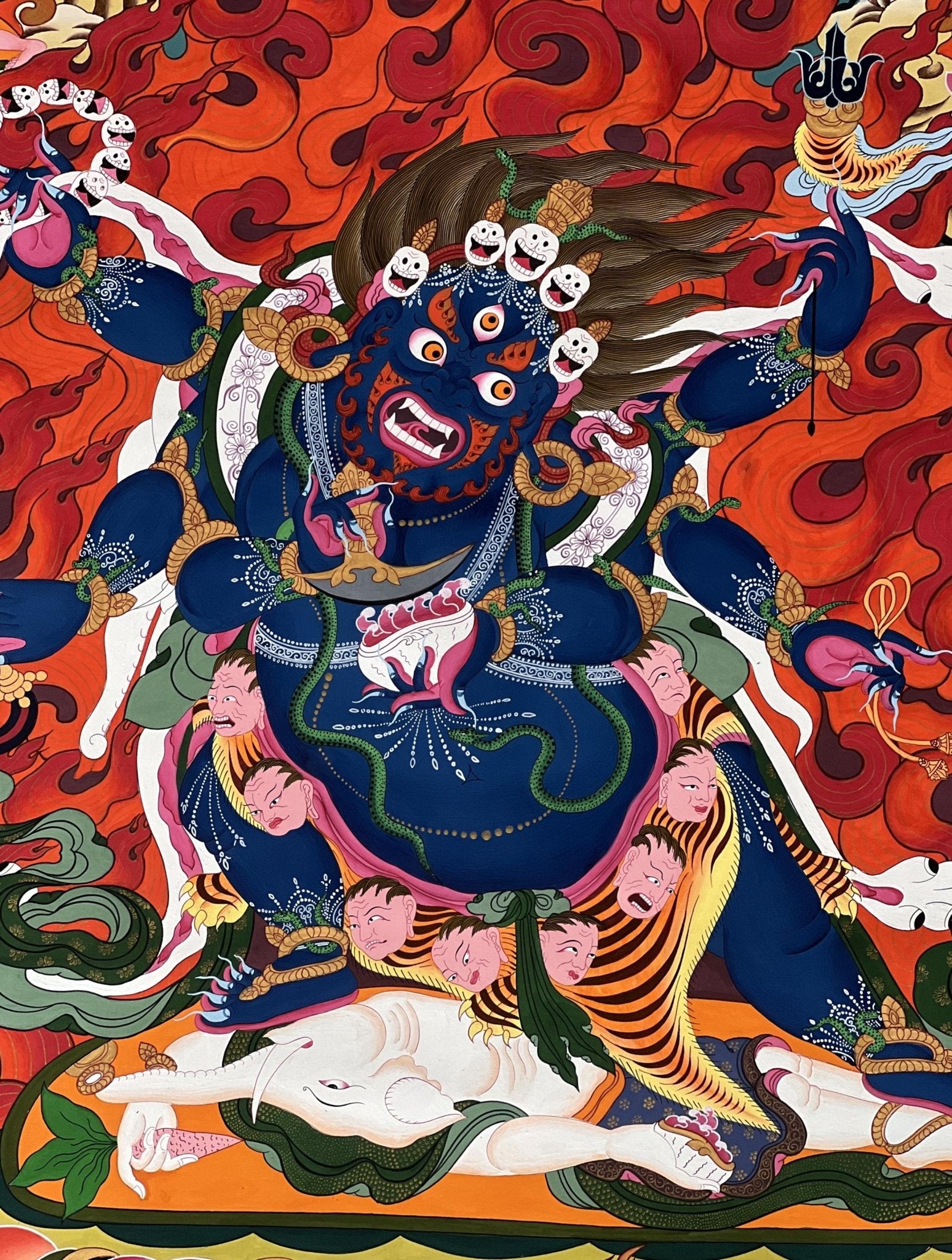 Original Hand Painted Six - Armed Mahakala/ Mahankala / LARGE Masterpiece Tibetan Compassion, Meditation Thangka / Thanka Painting From Nepal - Tibetan Thangka Art