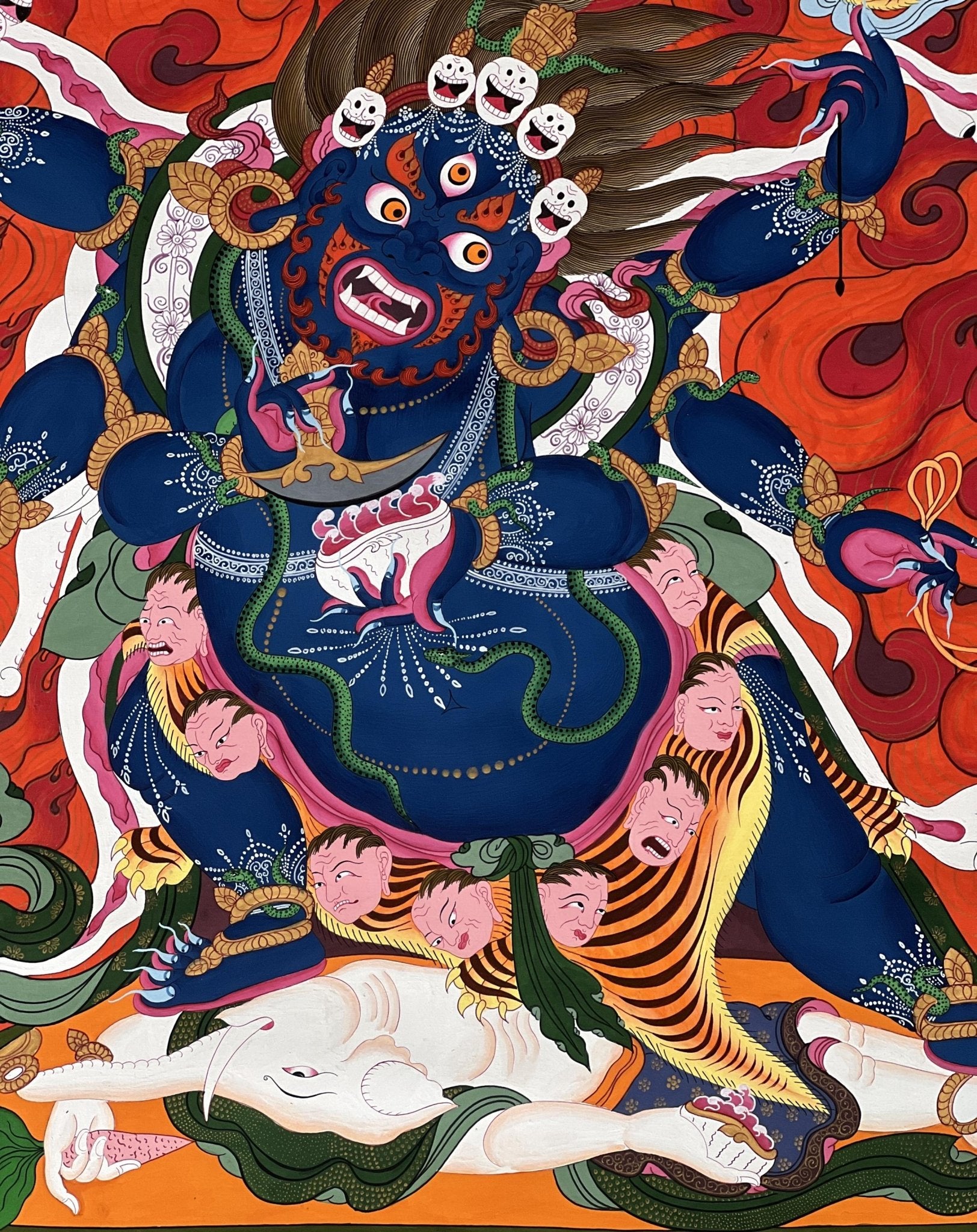 Original Hand Painted Six - Armed Mahakala/ Mahankala / LARGE Masterpiece Tibetan Compassion, Meditation Thangka / Thanka Painting From Nepal - Tibetan Thangka Art