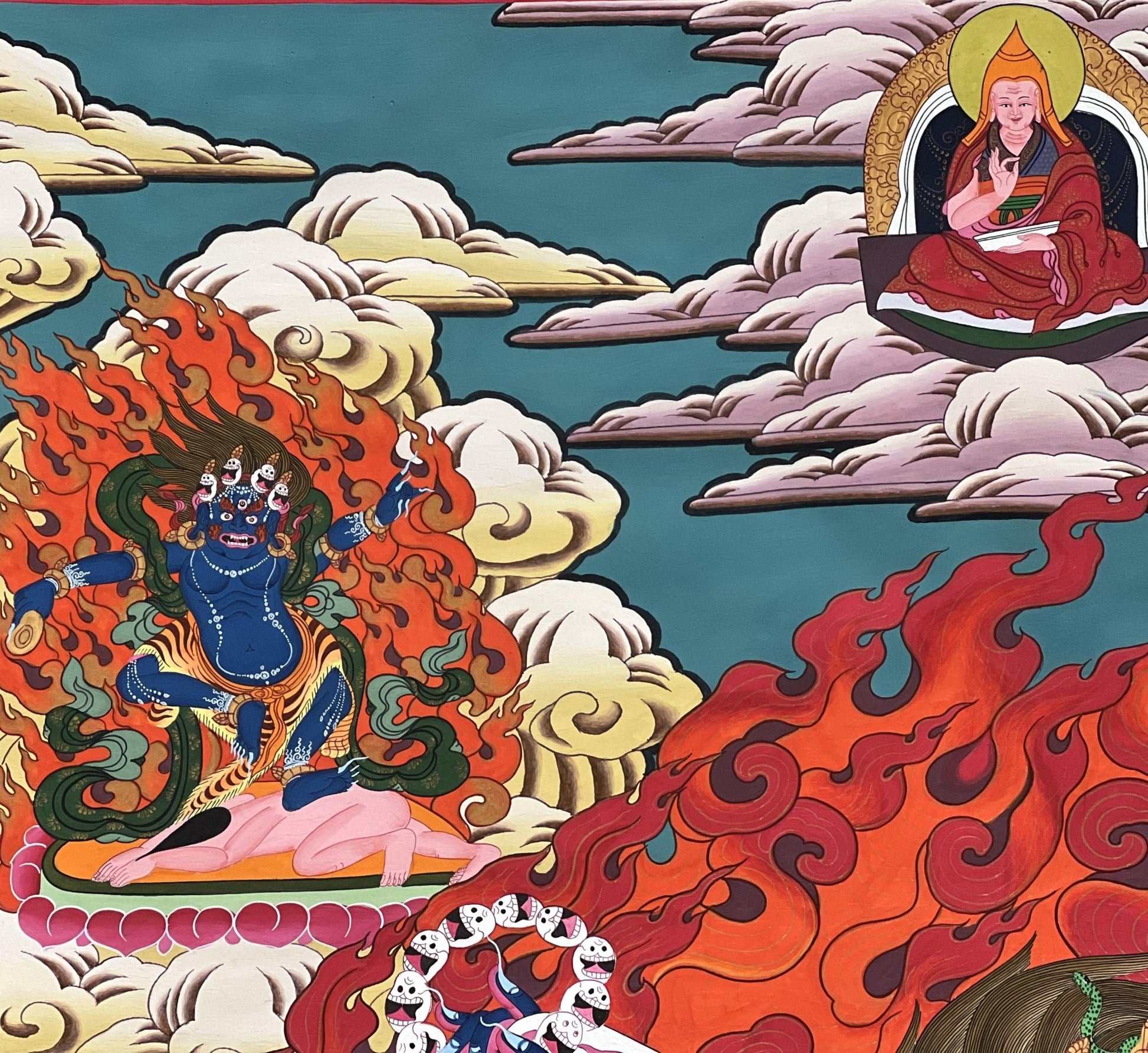 Original Hand Painted Six - Armed Mahakala/ Mahankala / LARGE Masterpiece Tibetan Compassion, Meditation Thangka / Thanka Painting From Nepal - Tibetan Thangka Art