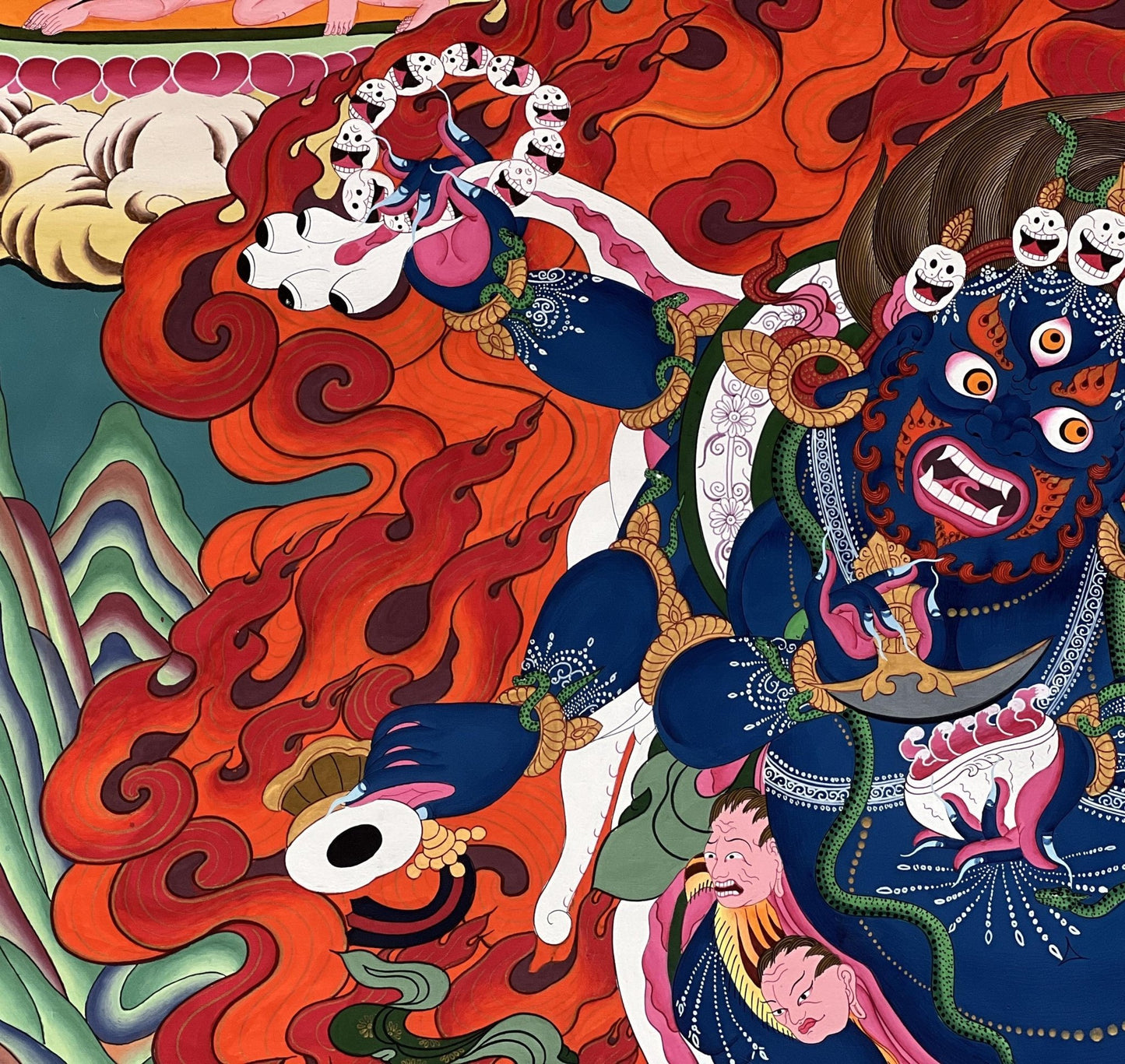 Original Hand Painted Six - Armed Mahakala/ Mahankala / LARGE Masterpiece Tibetan Compassion, Meditation Thangka / Thanka Painting From Nepal - Tibetan Thangka Art
