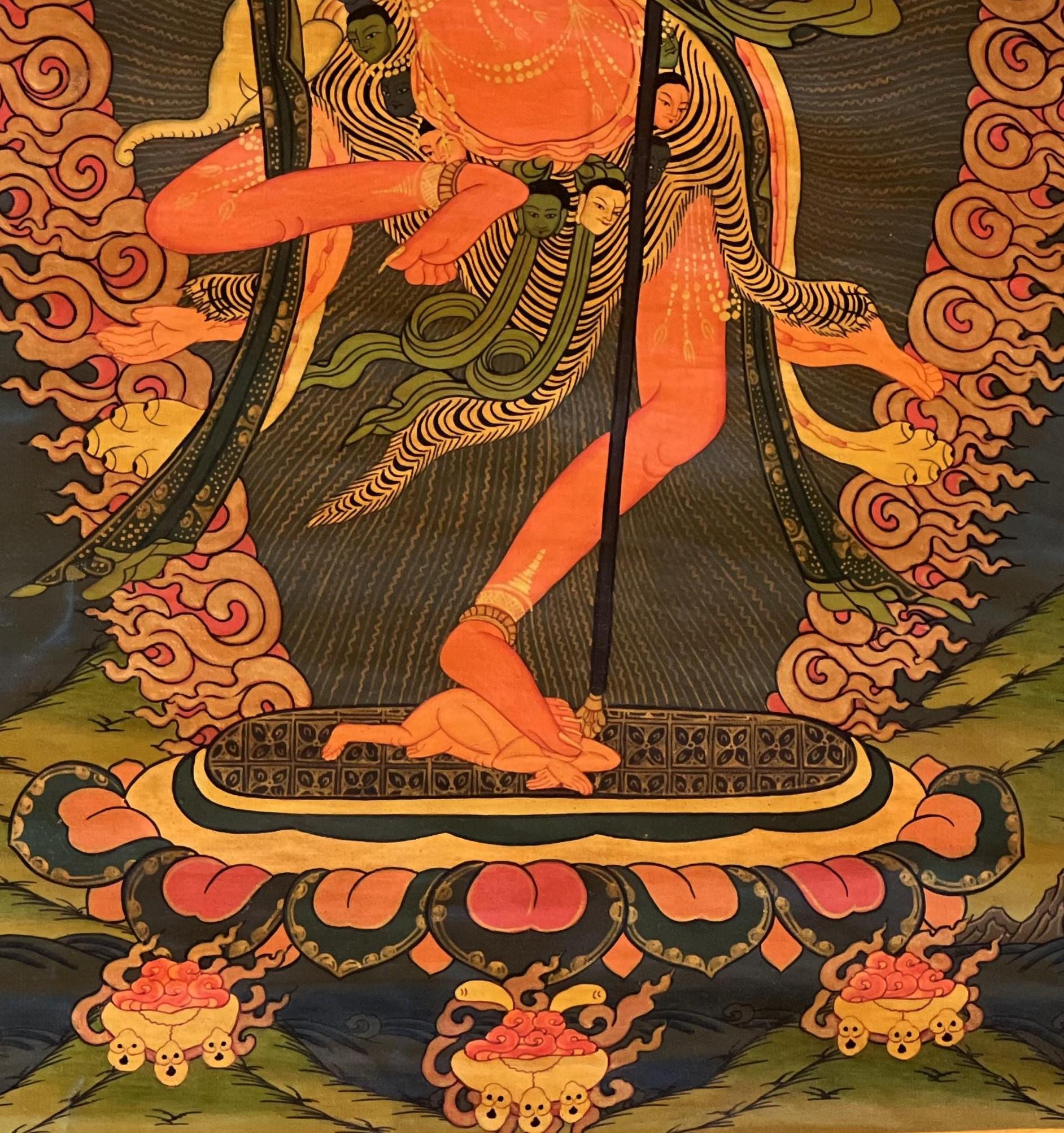 Original Hand - Painted Tibetan Thangka - Dorje Phagmo, Vajravarahi, Vajrayogini - KAGYU Tradition - Oil - Varnished Art with Silk Brocade - Tibetan Thangka Art