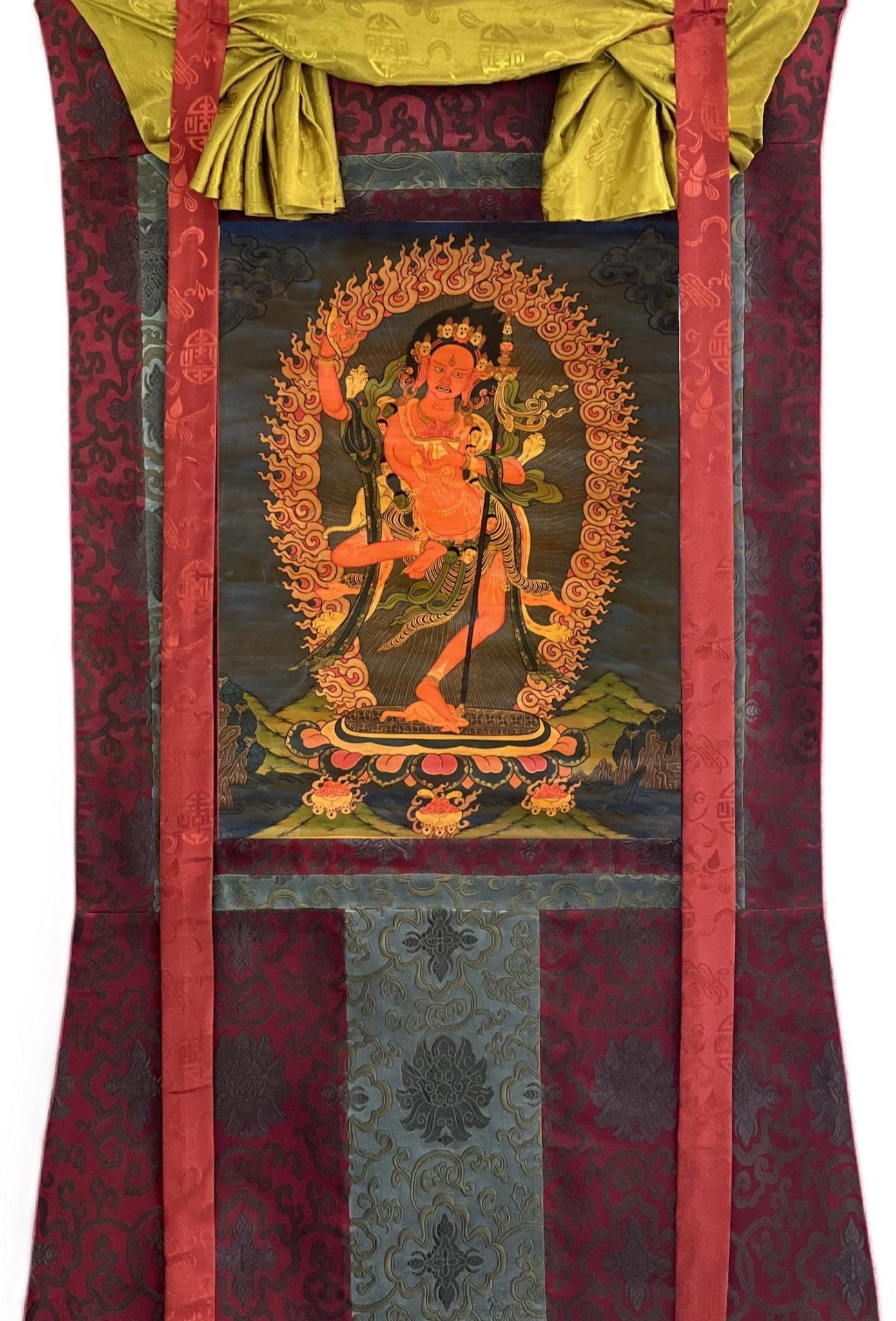 Original Hand - Painted Tibetan Thangka - Dorje Phagmo, Vajravarahi, Vajrayogini - KAGYU Tradition - Oil - Varnished Art with Silk Brocade - Tibetan Thangka Art