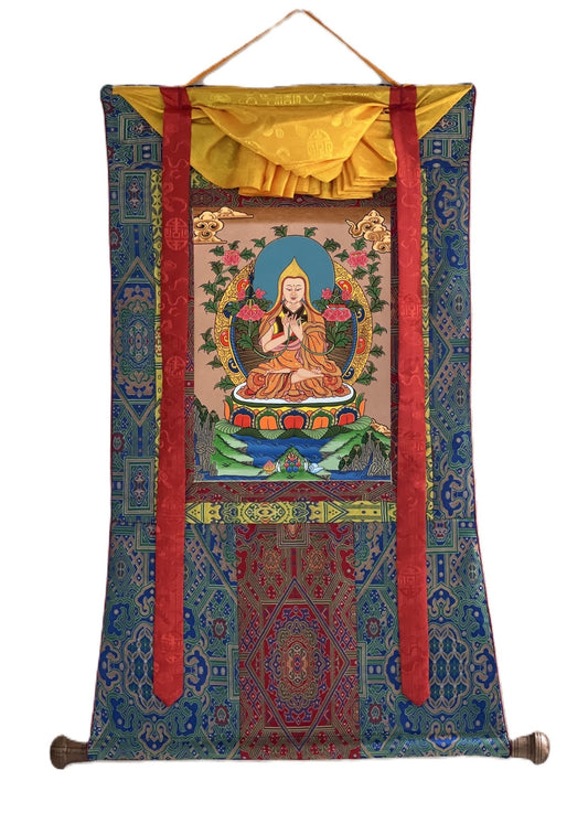 Original Hand - Painted Tsongkhapa/ Chongapa Masterpiece Tibetan Compassion / Meditation Thangka Thanka Painting With High - Quality Silk Frame - Tibetan Thangka Art