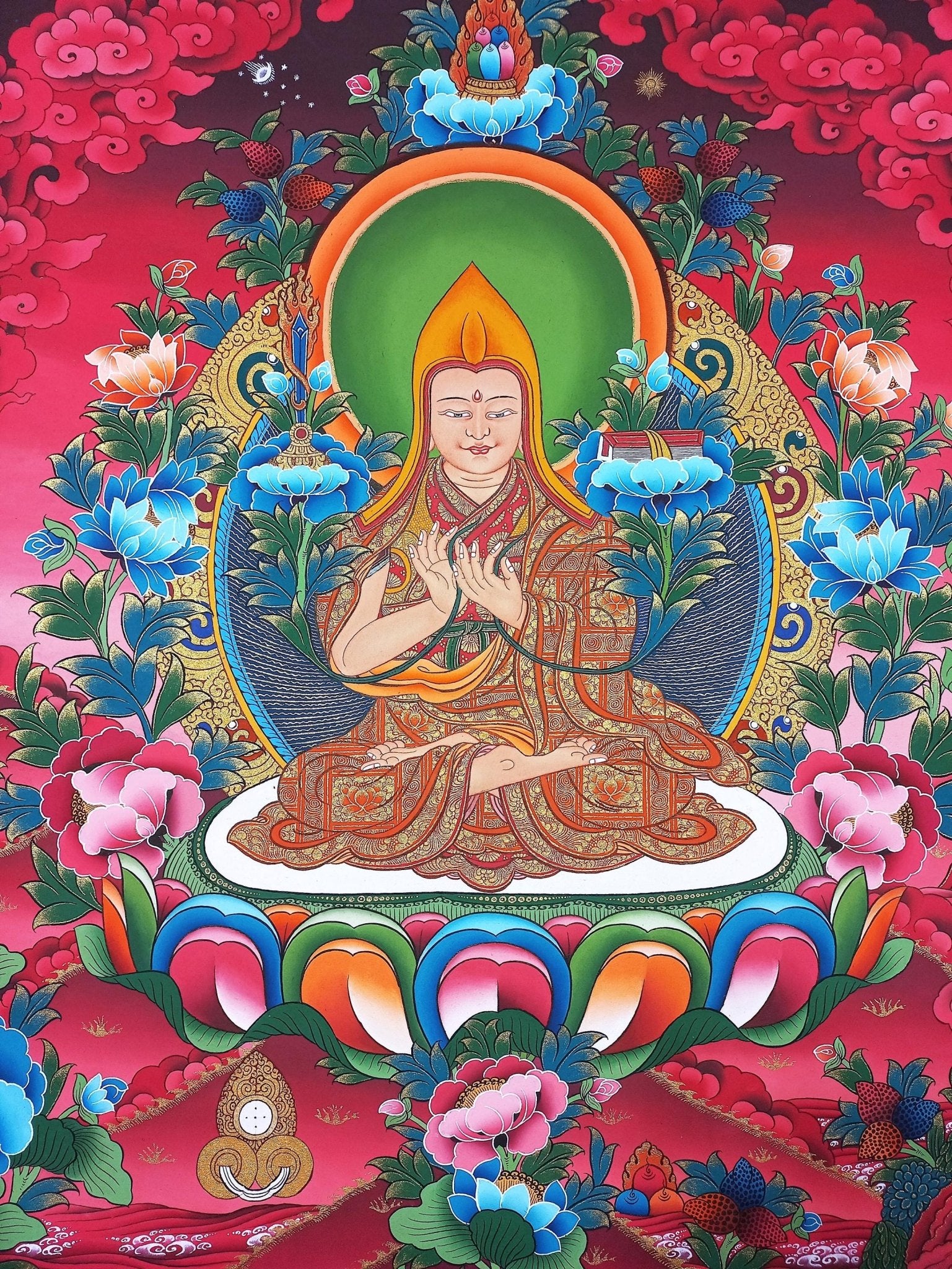 Original Hand Painted Tsongkhapa/ Chongapa Masterpiece Tibetan Compassion / Meditation Wall hanging Thangka / Thanka Painting from Nepal - Tibetan Thangka Art