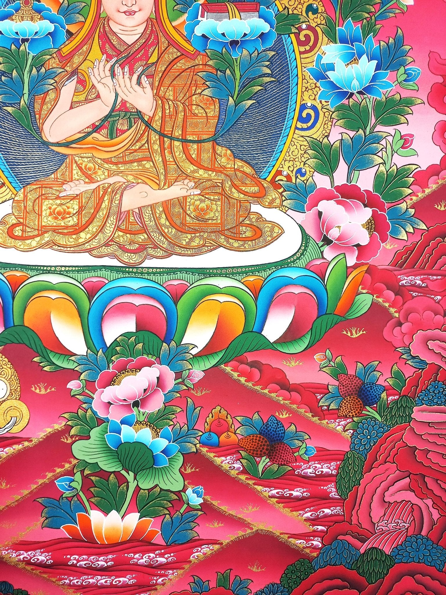 Original Hand Painted Tsongkhapa/ Chongapa Masterpiece Tibetan Compassion / Meditation Wall hanging Thangka / Thanka Painting from Nepal - Tibetan Thangka Art