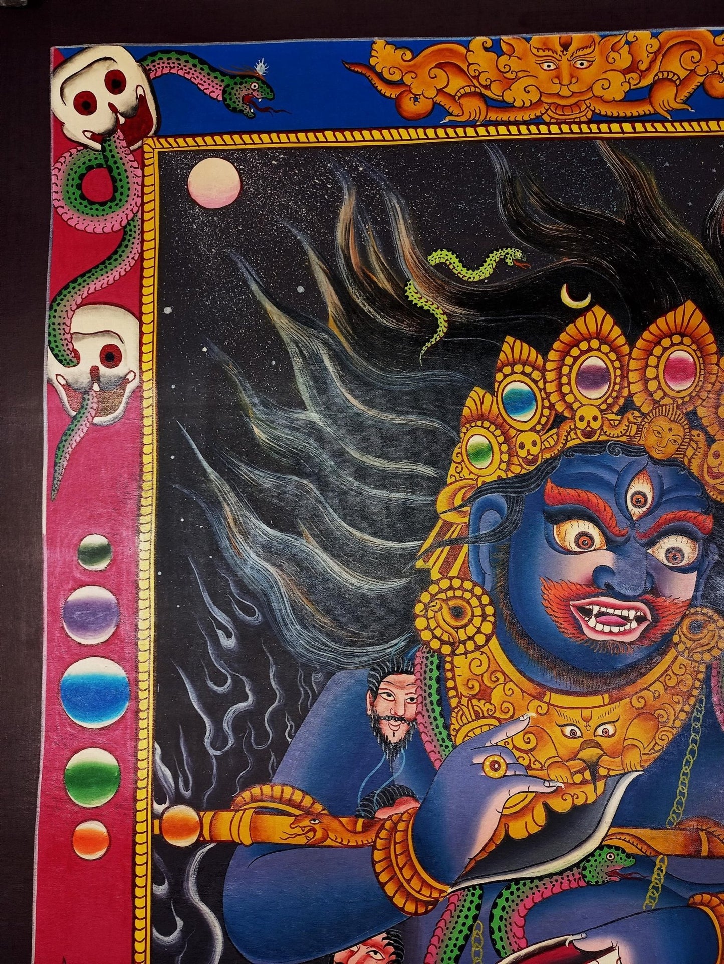 Original Hand Painted Two Armed Mahakala/ Mahankala Smoky Newari Style Tibetan Wall Hanging Meditation Thangka / Thanka Painting From Nepal - Tibetan Thangka Art