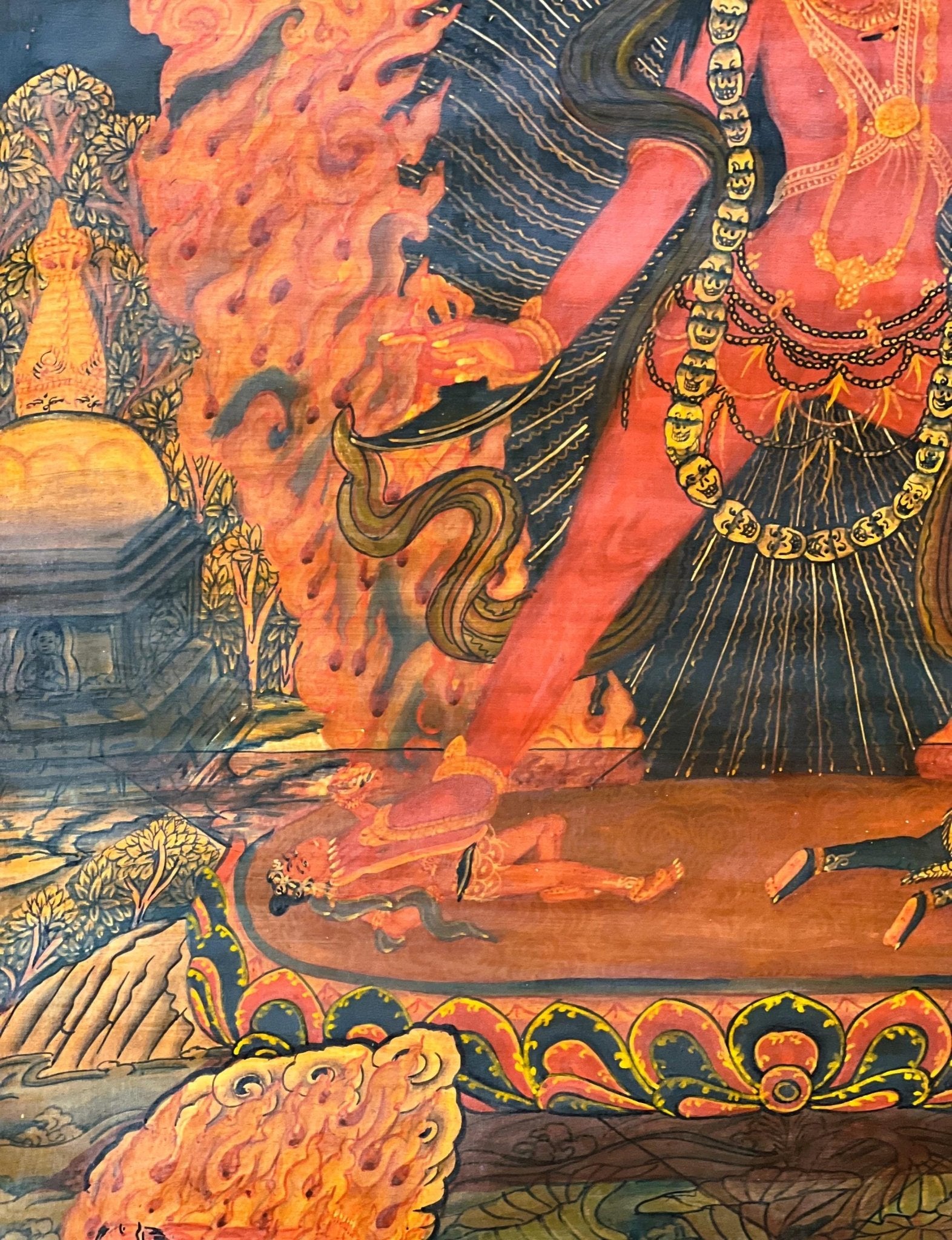 Original Hand - Painted Vajrayogini/ Yogini/ Jogini Old Oil Varnished Masterpiece Newari Paubha/ Pauva Thangka Painting/ Jogini Tantra Art - Tibetan Thangka Art