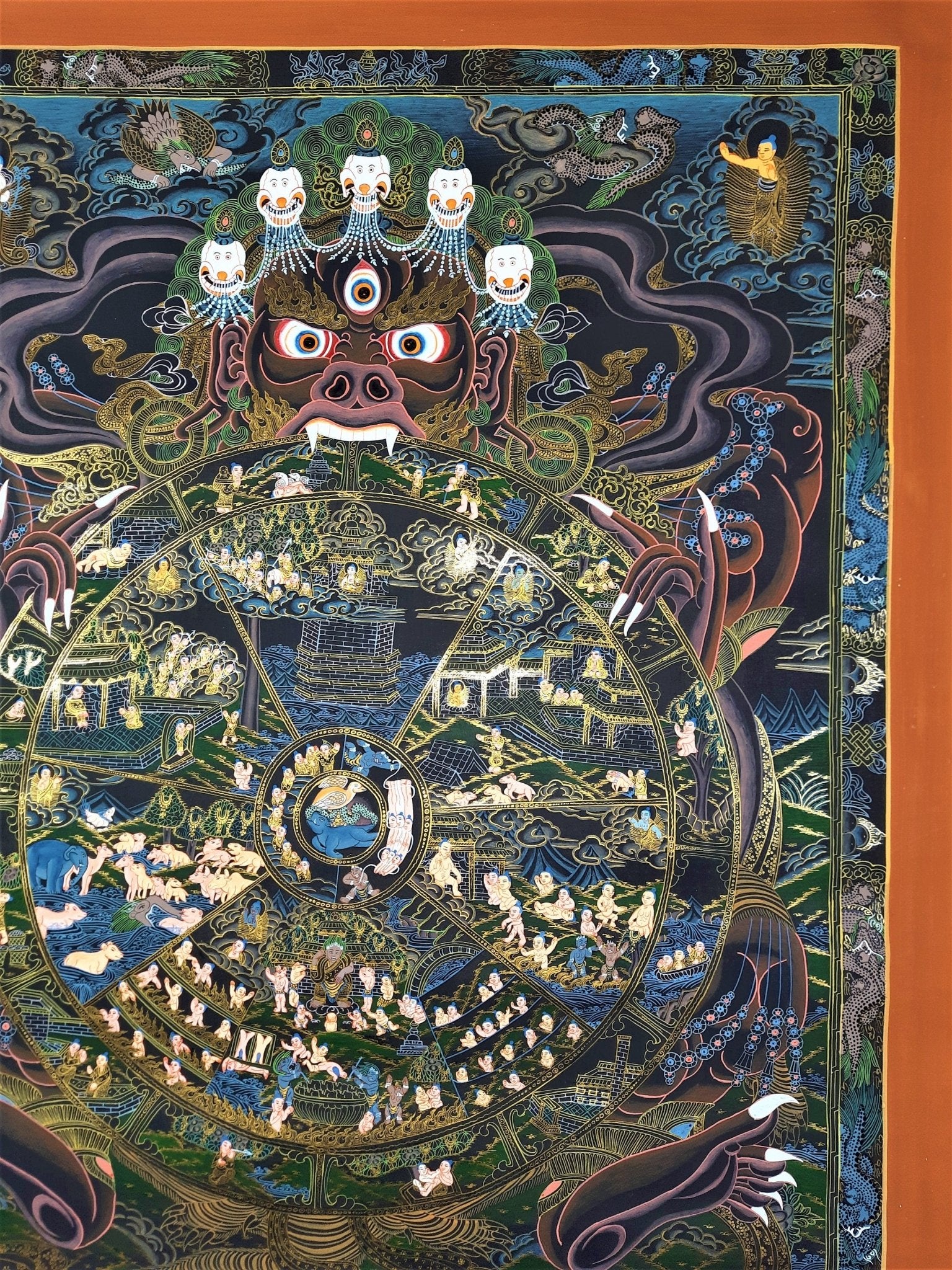 Original Hand Painted Wheel Of Life /Bhavacakra Mandala Masterpiece 24k Gold Tibetan Meditation compassion thangka/thanka painting - Tibetan Thangka Art