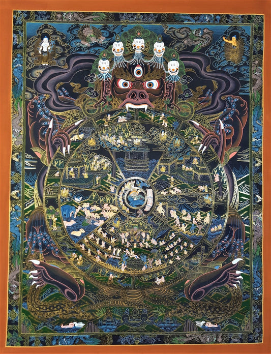 Original Hand Painted Wheel Of Life /Bhavacakra Mandala Masterpiece 24k Gold Tibetan Meditation compassion thangka/thanka painting - Tibetan Thangka Art