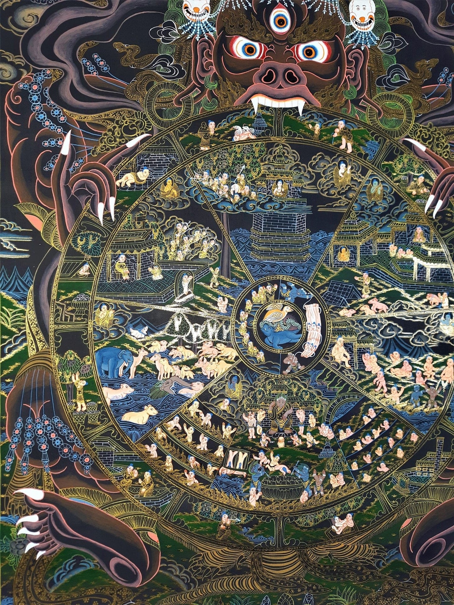 Original Hand Painted Wheel Of Life /Bhavacakra Mandala Masterpiece 24k Gold Tibetan Meditation compassion thangka/thanka painting - Tibetan Thangka Art
