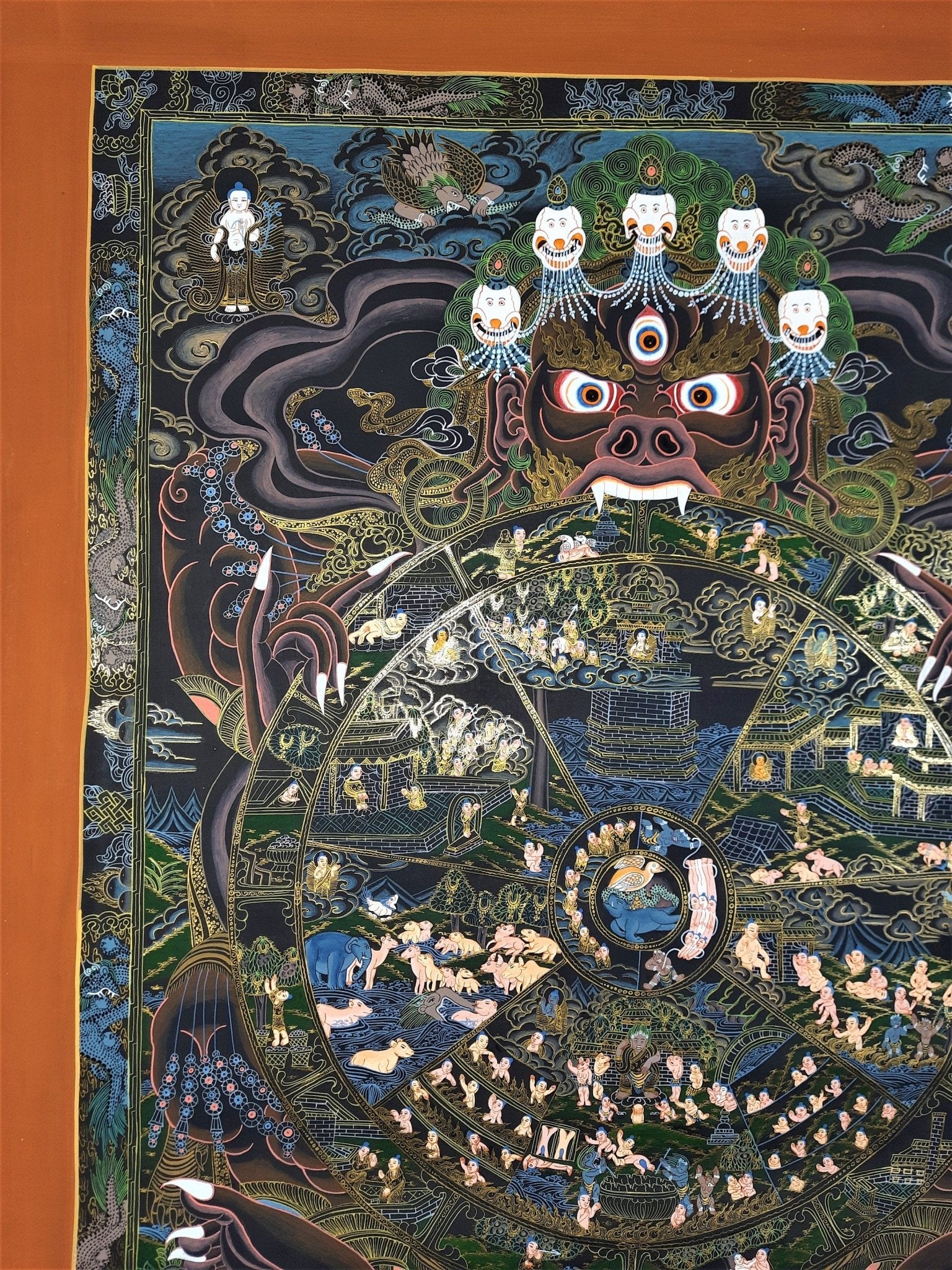 Original Hand Painted Wheel Of Life /Bhavacakra Mandala Masterpiece 24k Gold Tibetan Meditation compassion thangka/thanka painting - Tibetan Thangka Art