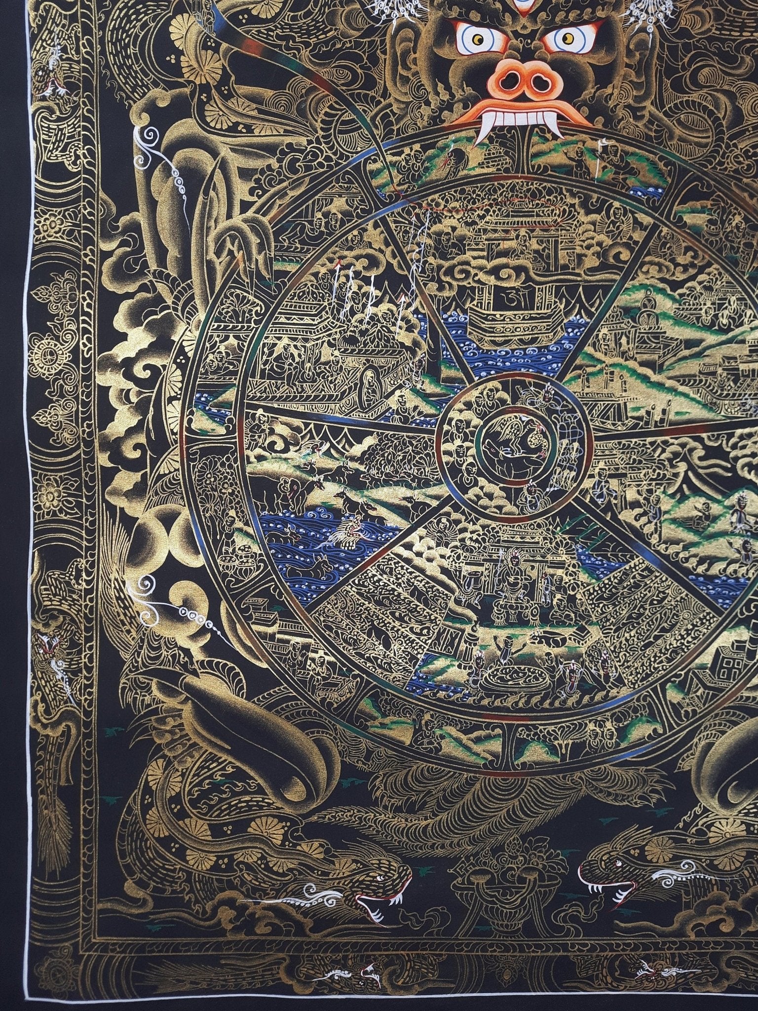 Original Hand Painted Wheel Of Life /Bhavacakra Mandala Tibetan wall hanging Meditation compassion thangka / thanka painting From Nepal - Tibetan Thangka Art