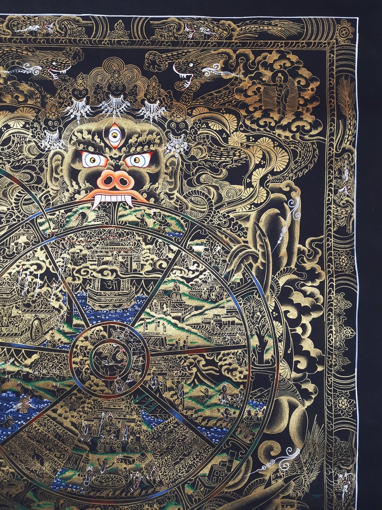 Original Hand Painted Wheel Of Life /Bhavacakra Mandala Tibetan wall hanging Meditation compassion thangka / thanka painting From Nepal - Tibetan Thangka Art