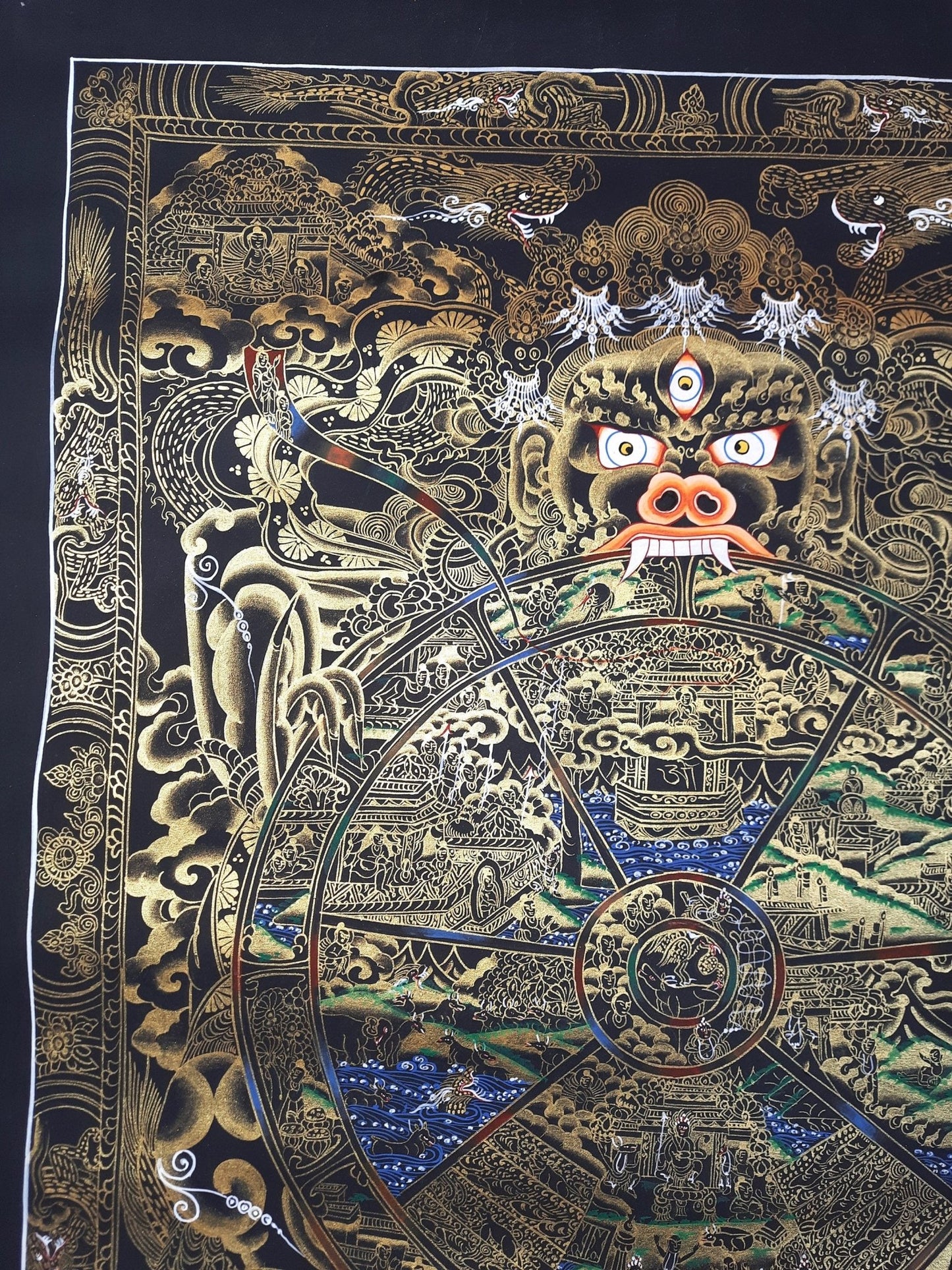 Original Hand Painted Wheel Of Life /Bhavacakra Mandala Tibetan wall hanging Meditation compassion thangka / thanka painting From Nepal - Tibetan Thangka Art