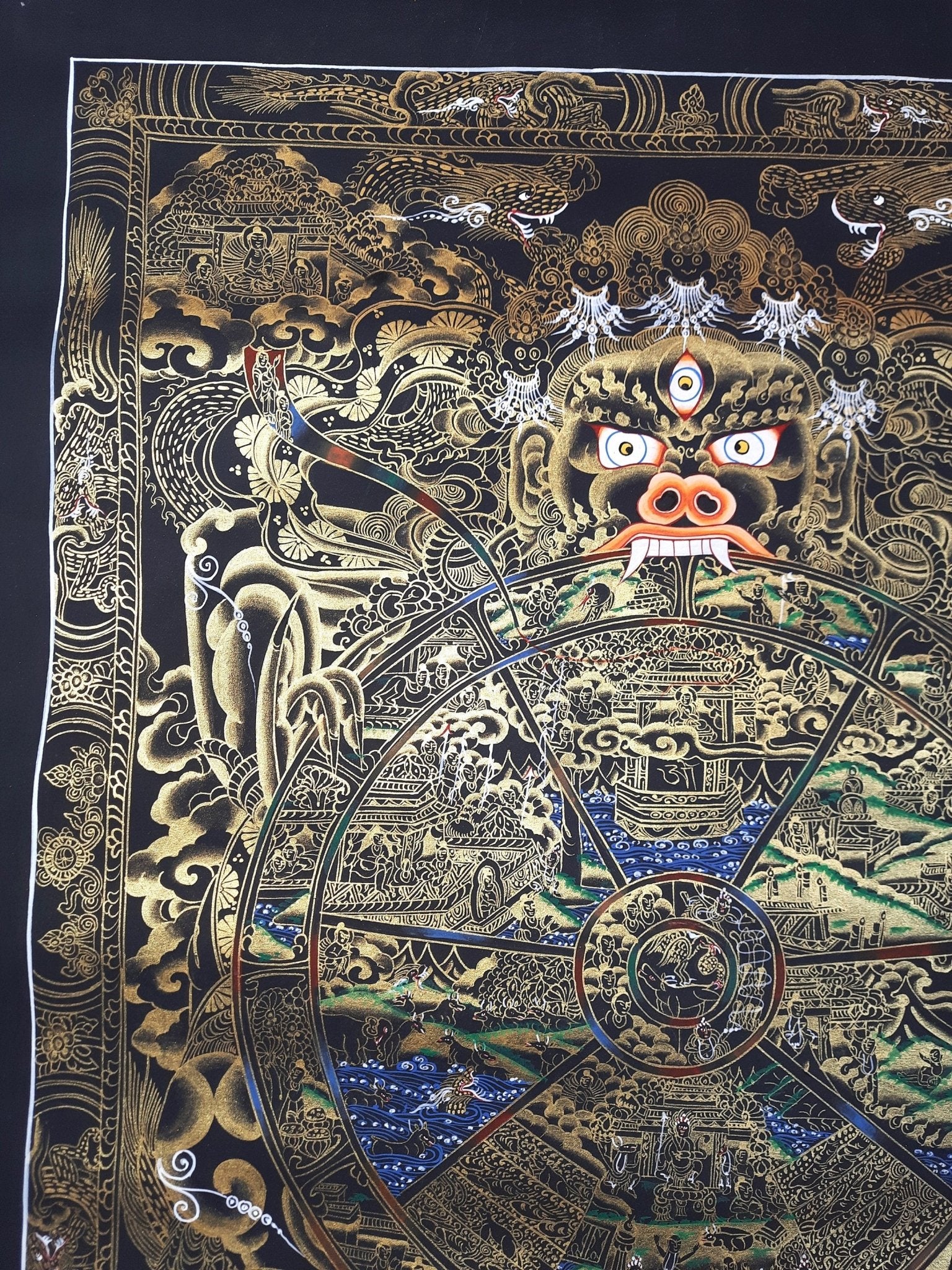 Original Hand Painted Wheel Of Life /Bhavacakra Mandala Tibetan wall hanging Meditation compassion thangka / thanka painting From Nepal - Tibetan Thangka Art