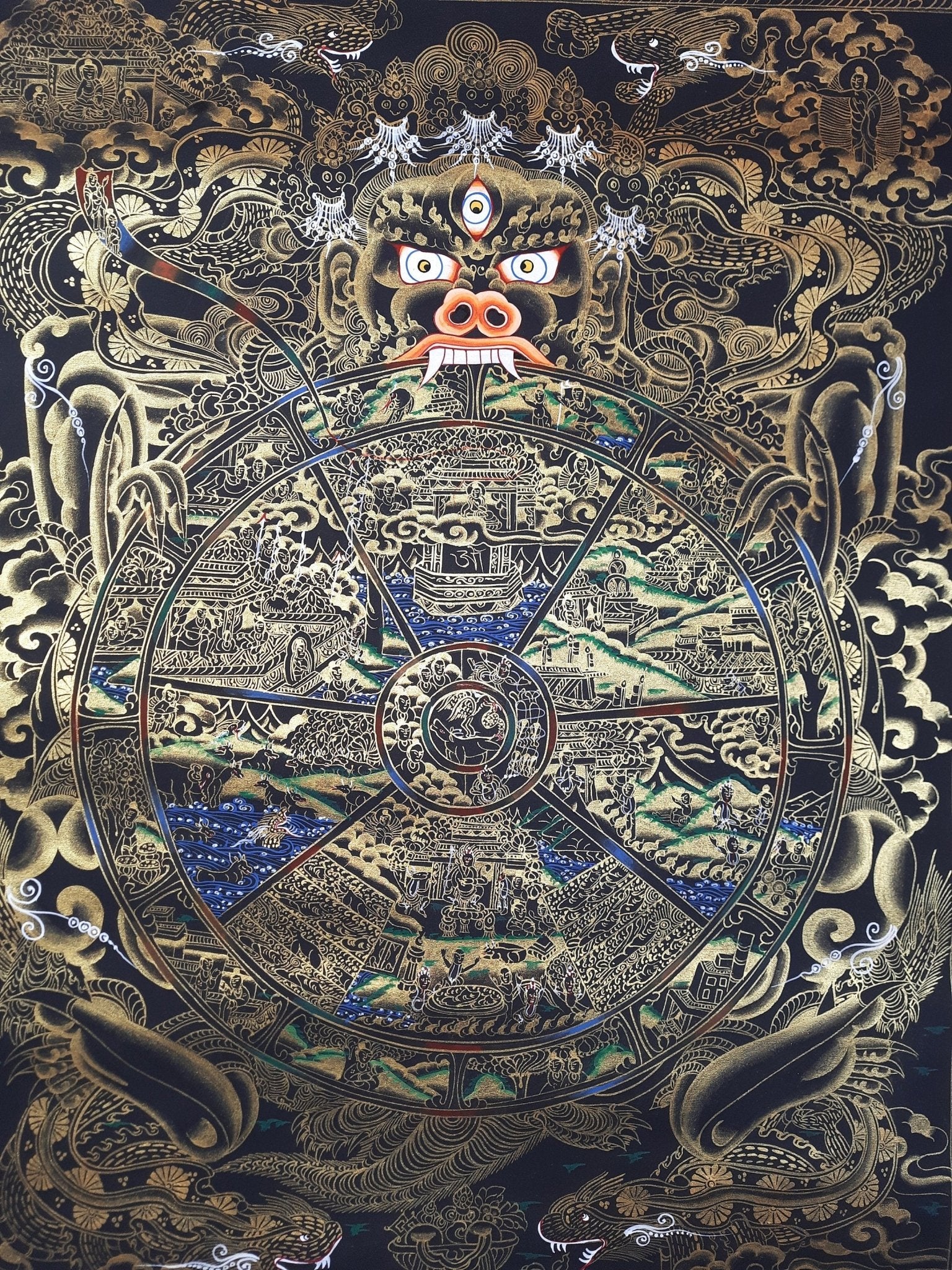 Original Hand Painted Wheel Of Life /Bhavacakra Mandala Tibetan wall hanging Meditation compassion thangka / thanka painting From Nepal - Tibetan Thangka Art