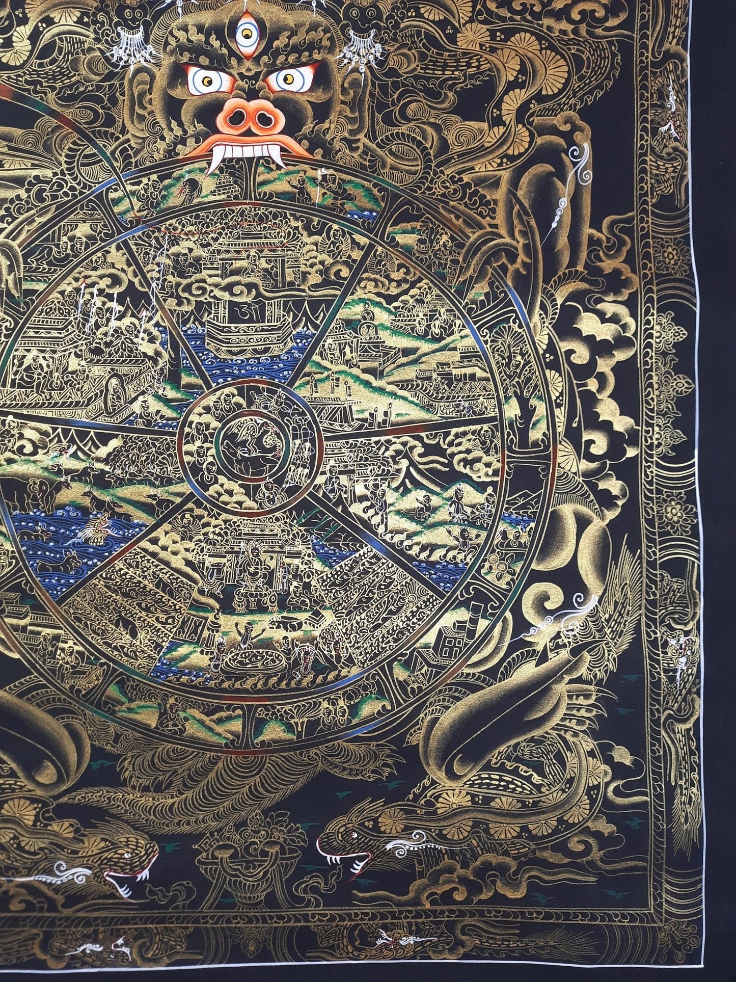 Original Hand Painted Wheel Of Life /Bhavacakra Mandala Tibetan wall hanging Meditation compassion thangka / thanka painting From Nepal - Tibetan Thangka Art
