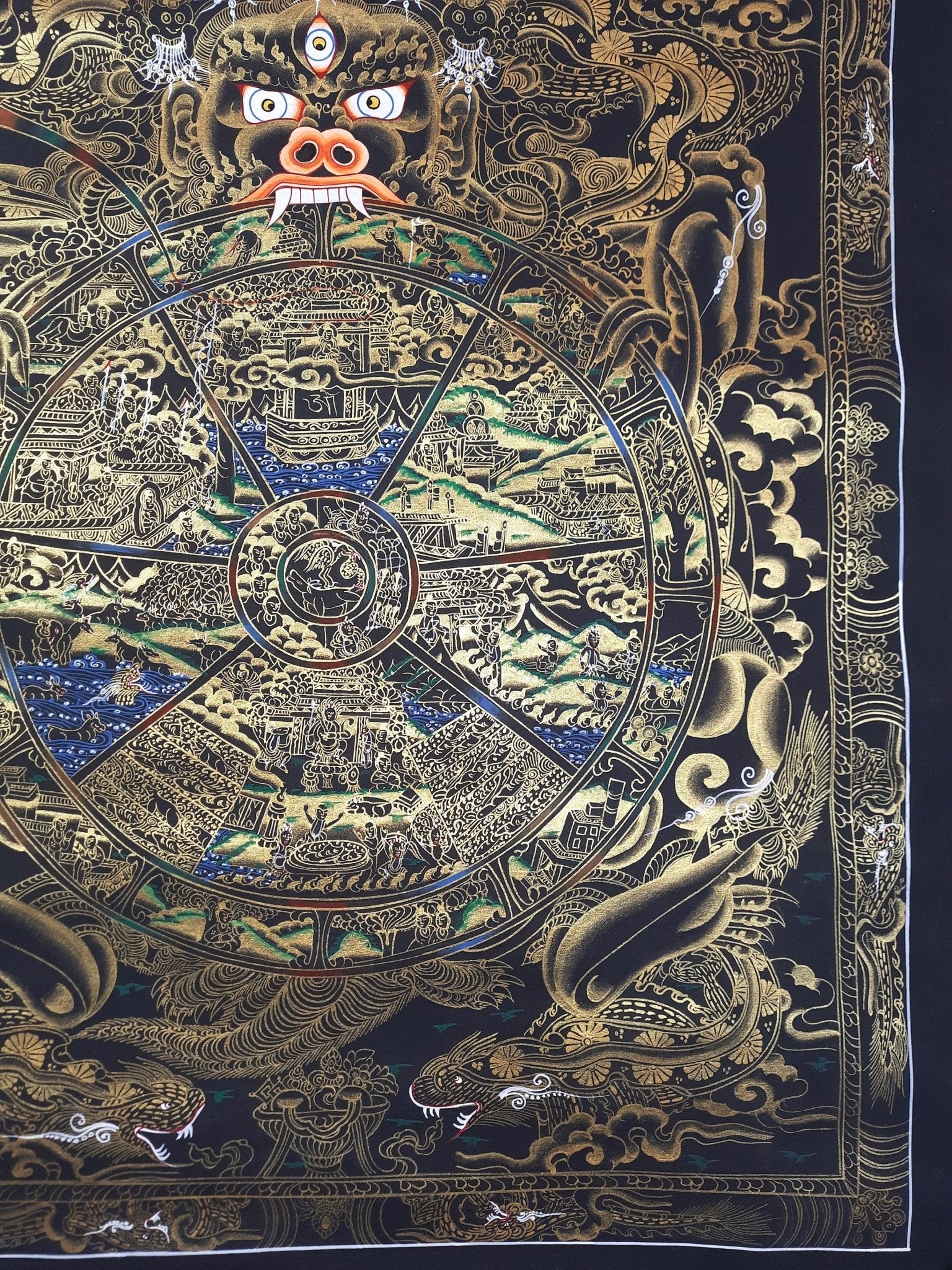 Original Hand Painted Wheel Of Life /Bhavacakra Mandala Tibetan wall hanging Meditation compassion thangka / thanka painting From Nepal - Tibetan Thangka Art
