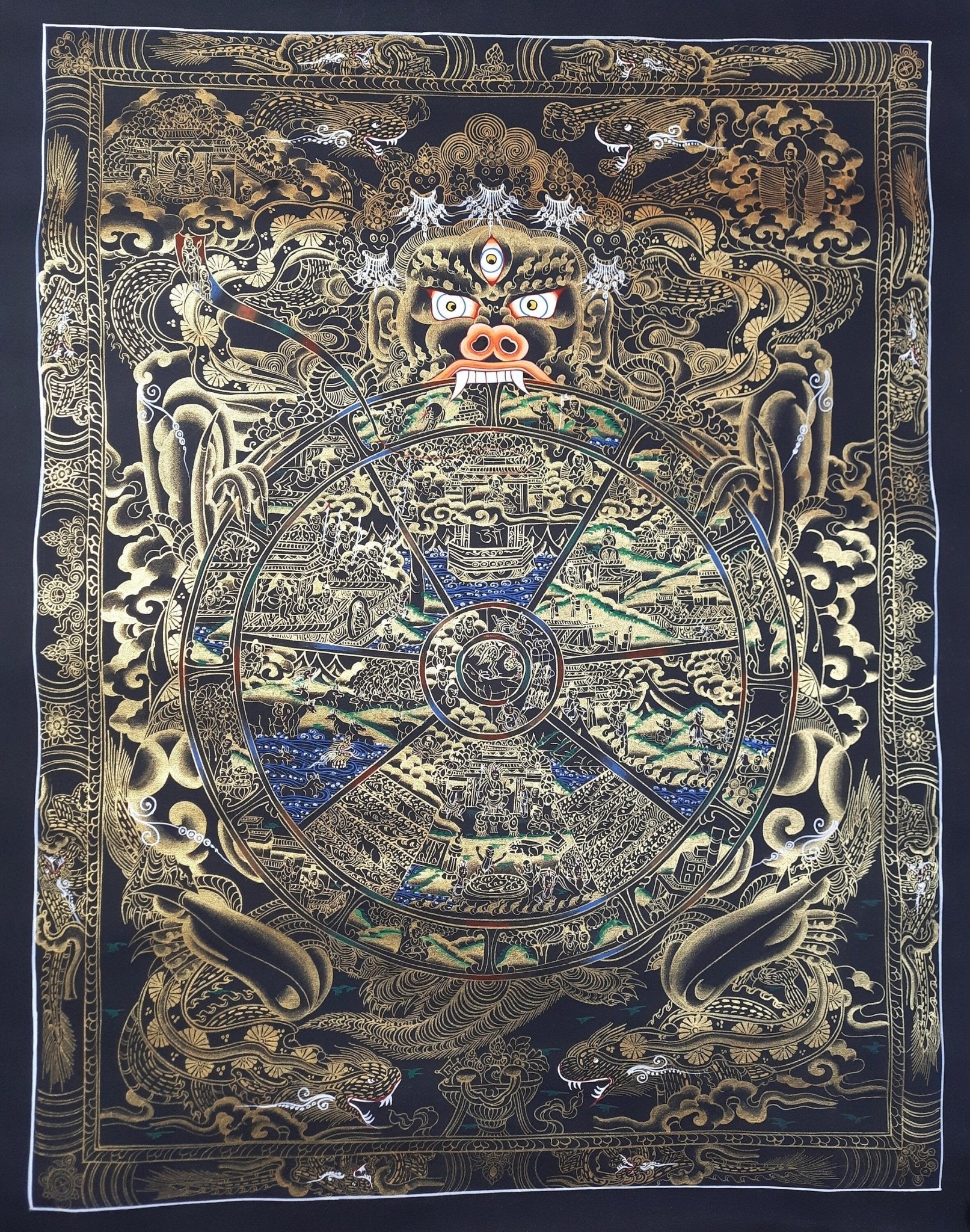 Original Hand Painted Wheel Of Life /Bhavacakra Mandala Tibetan wall hanging Meditation compassion thangka / thanka painting From Nepal - Tibetan Thangka Art
