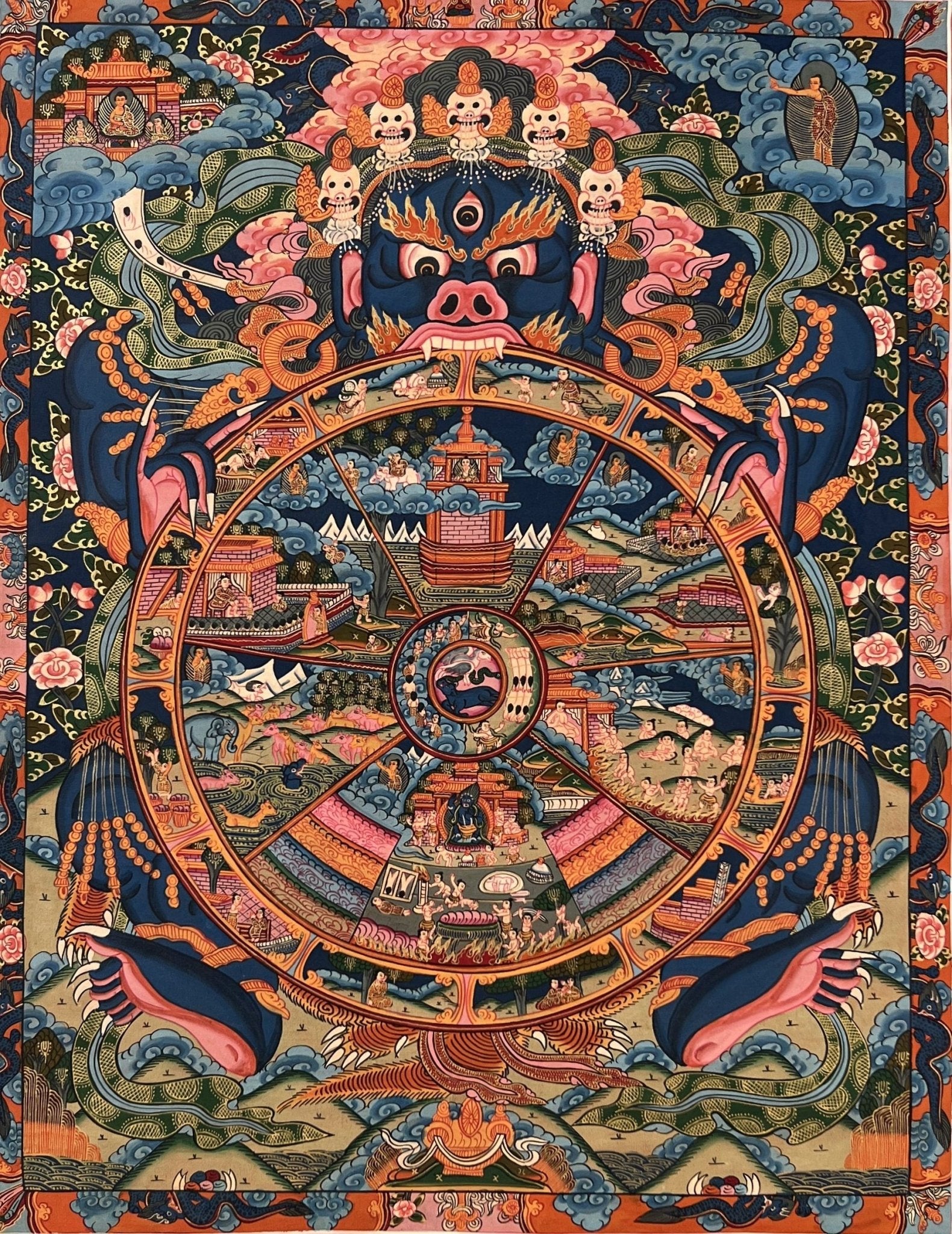Original Hand Painted Wheel Of Life Mandala Masterpiece Gold Tibetan Meditation compassion Thangka/thanka painting From Nepal - Tibetan Thangka Art