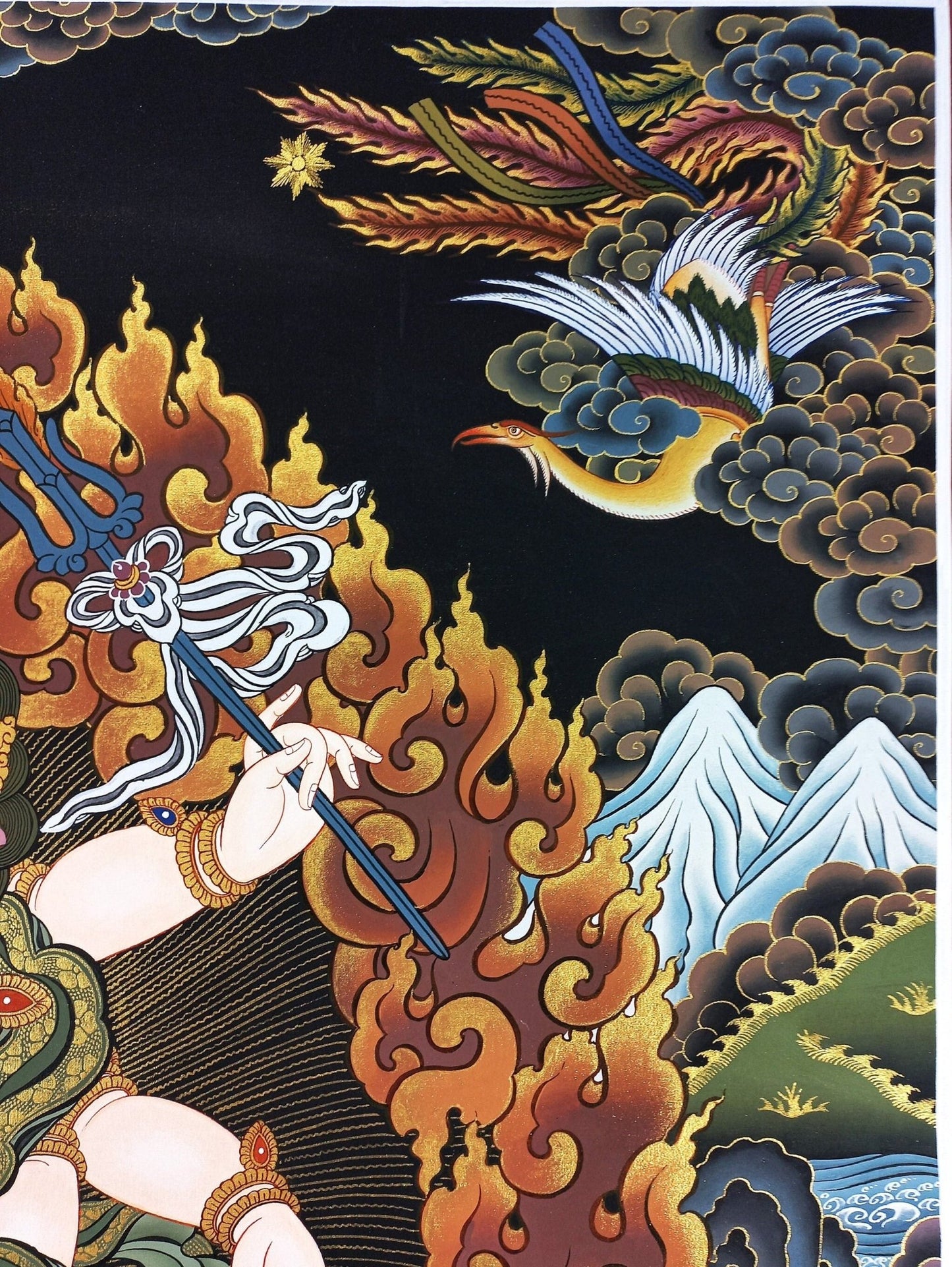 Original Hand Painted White Mahakala / Six Arm Mahakala Large Masterpiece Tibetan Compassion Meditation Thangka / Thanka Painting From Nepal - Tibetan Thangka Art