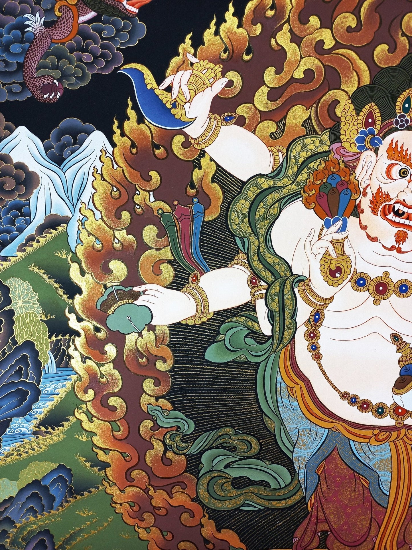 Original Hand Painted White Mahakala / Six Arm Mahakala Large Masterpiece Tibetan Compassion Meditation Thangka / Thanka Painting From Nepal - Tibetan Thangka Art
