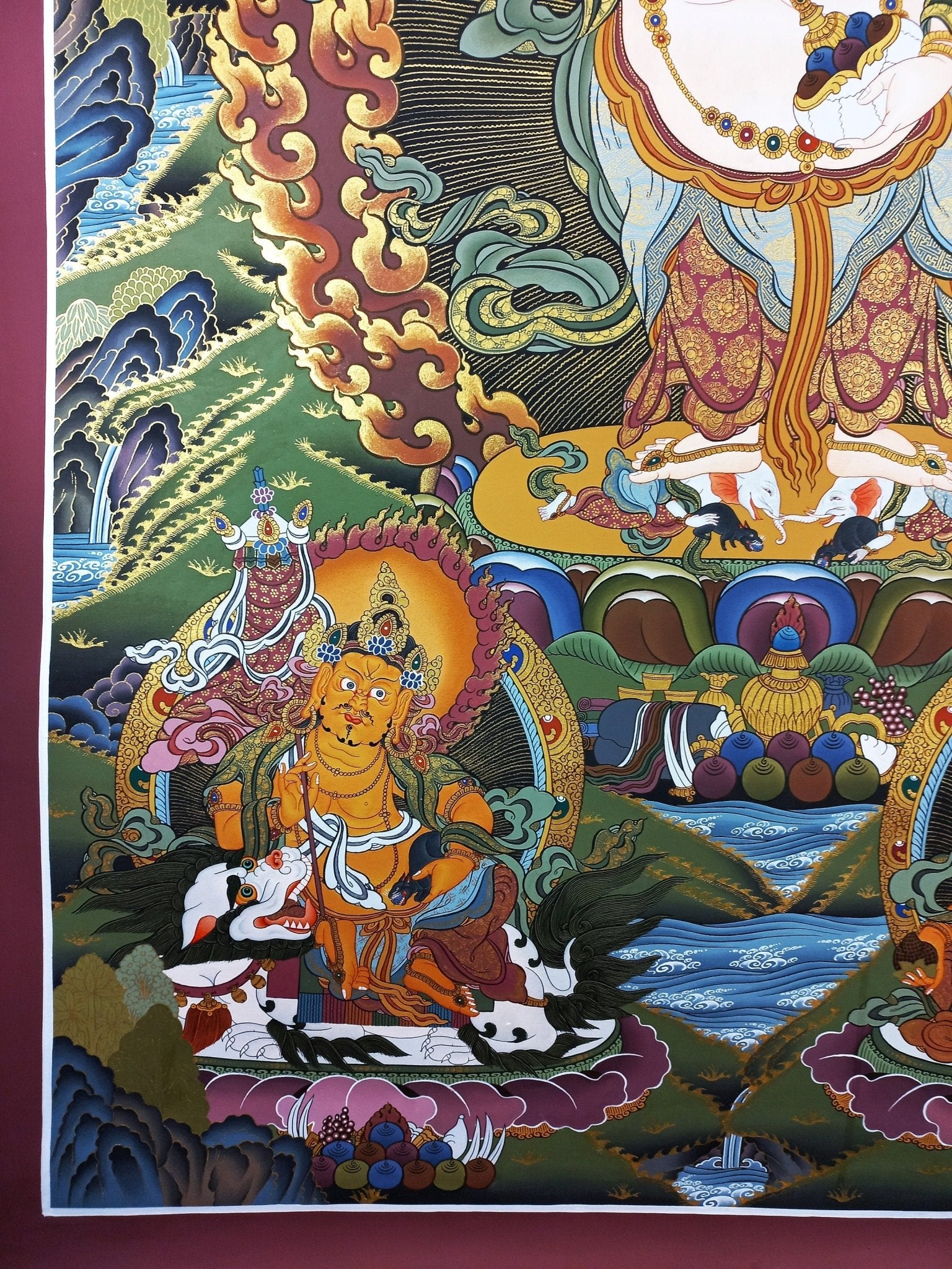 Original Hand Painted White Mahakala / Six Arm Mahakala Large Masterpiece Tibetan Compassion Meditation Thangka / Thanka Painting From Nepal - Tibetan Thangka Art