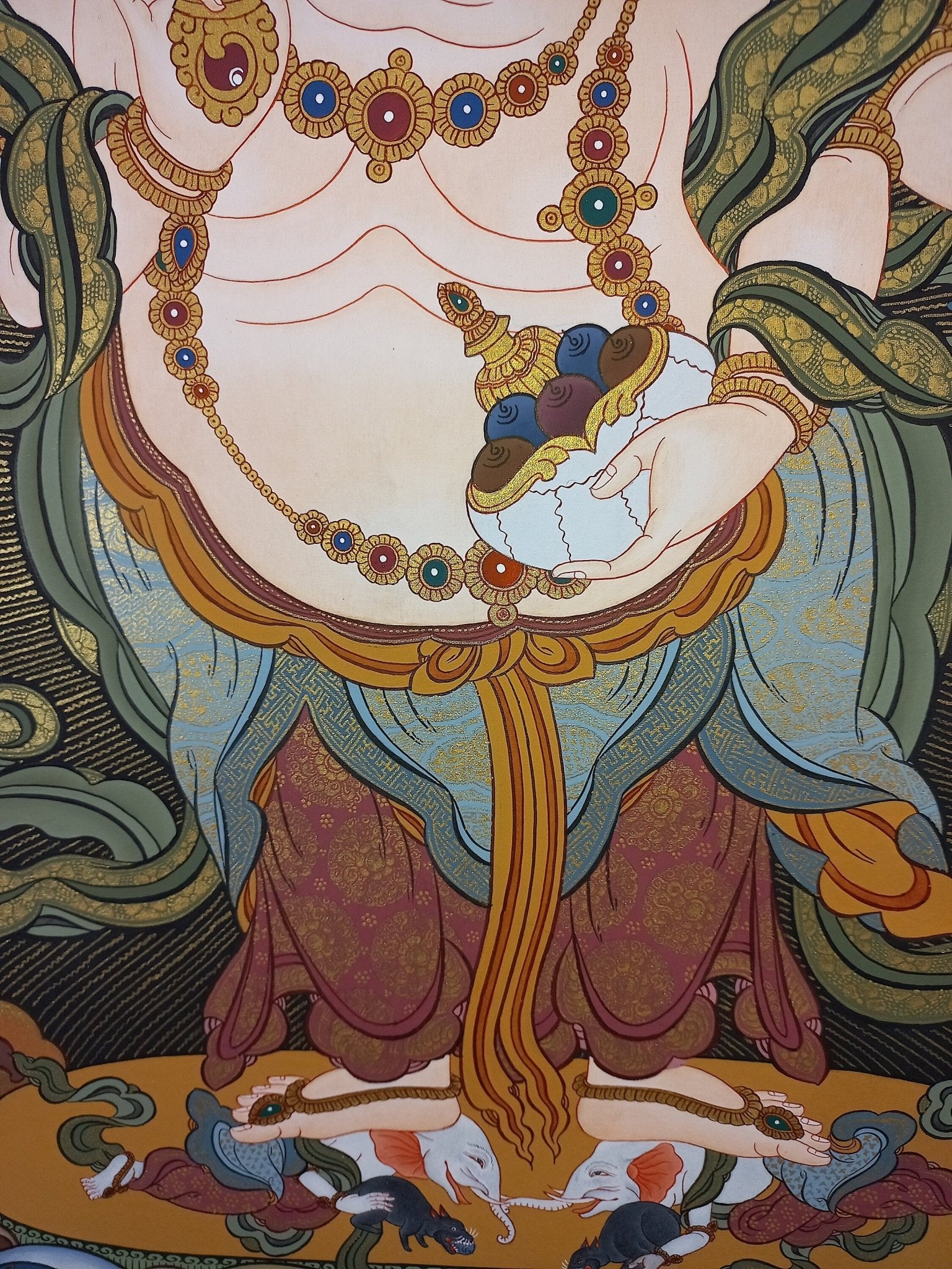 Original Hand Painted White Mahakala / Six Arm Mahakala Large Masterpiece Tibetan Compassion Meditation Thangka / Thanka Painting From Nepal - Tibetan Thangka Art