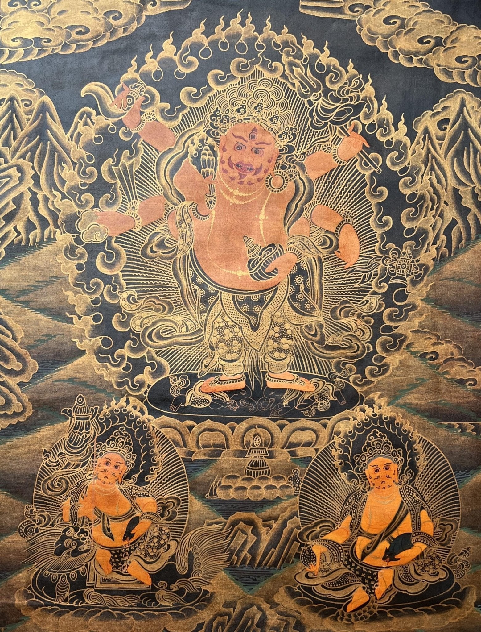 Original Hand Painted White Mahakala / Six Armed Mahakala Oil Varnished Tibetan Compassion Meditation Thangka / Thanka Painting From Nepal - Tibetan Thangka Art