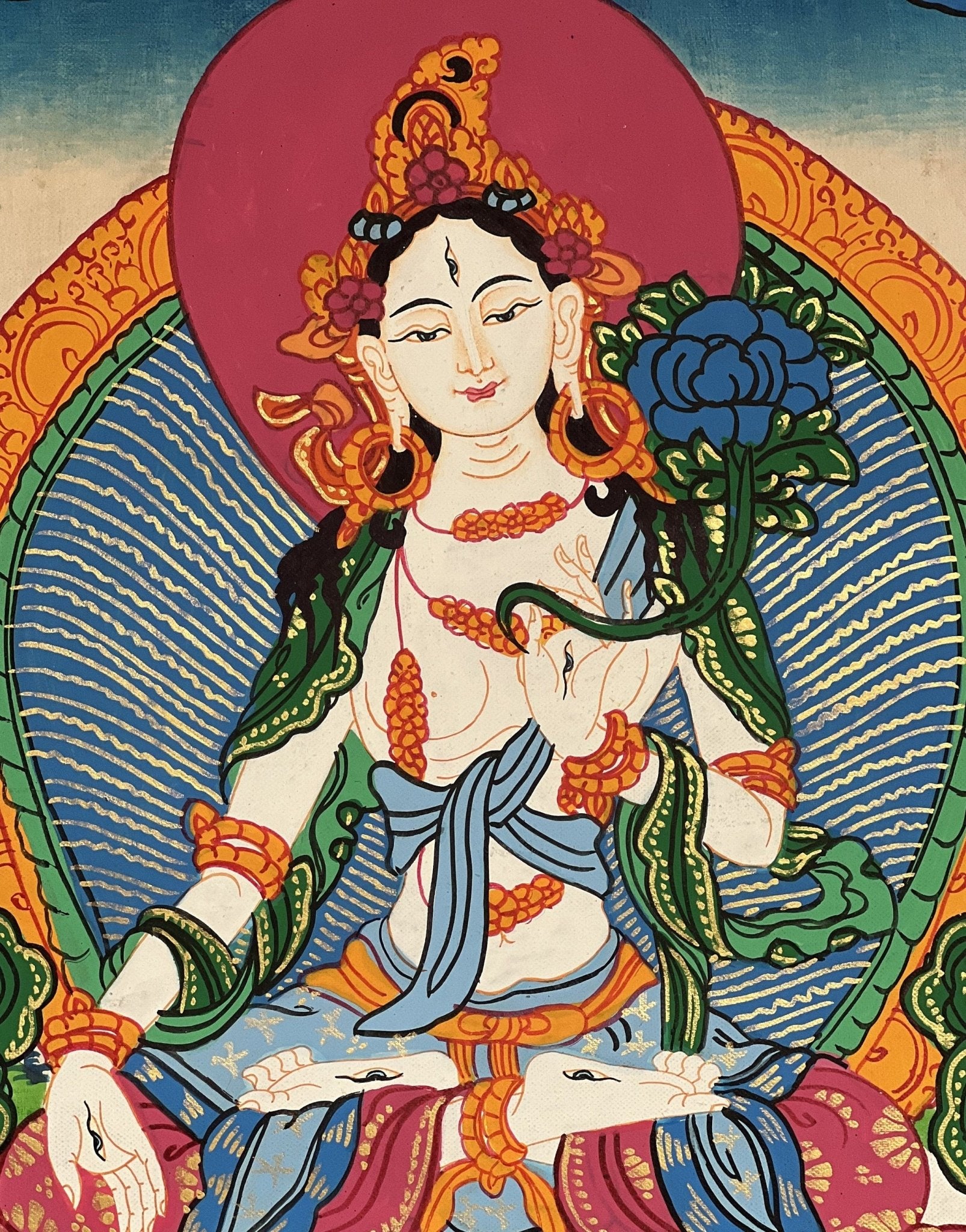 Original Hand - painted White Tara / Mother Goddess Tara Tibetan Wall Hanging Thanka /Thangka / Painting Compassion Meditation Art from Nepal - Tibetan Thangka Art