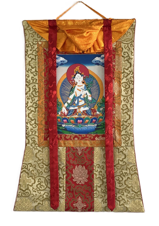 Original Hand - painted White Tara / Mother Goddess Tara Tibetan Wall Hanging Thanka /Thangka / Painting Compassion Meditation Art from Nepal - Tibetan Thangka Art