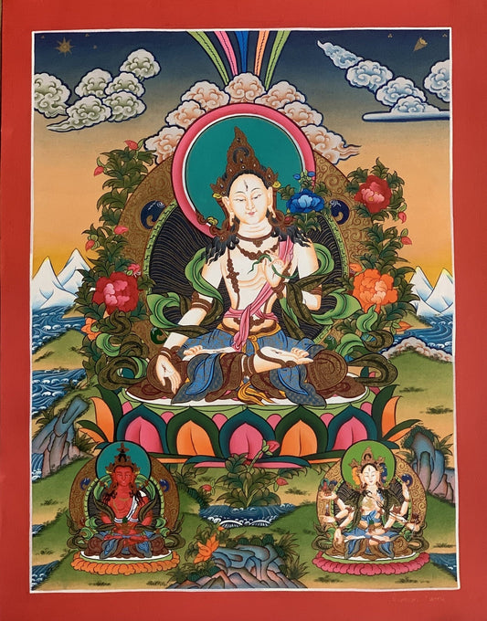 Original Hand - Painted White Tara Thangka | Mother Goddess Art | Signed Tibetan Painting for Meditation & Compassion - Tibetan Thangka Art