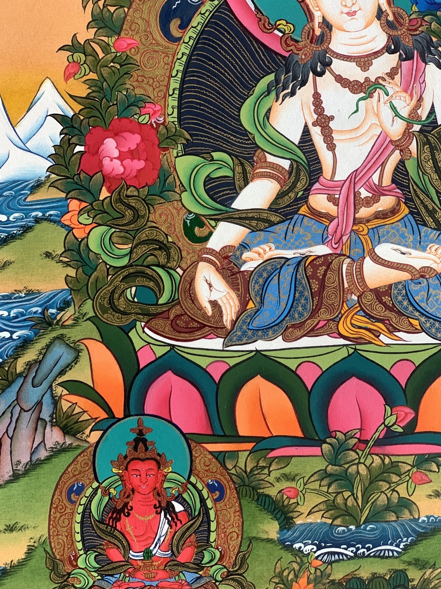 Original Hand - Painted White Tara Thangka | Mother Goddess Art | Signed Tibetan Painting for Meditation & Compassion - Tibetan Thangka Art