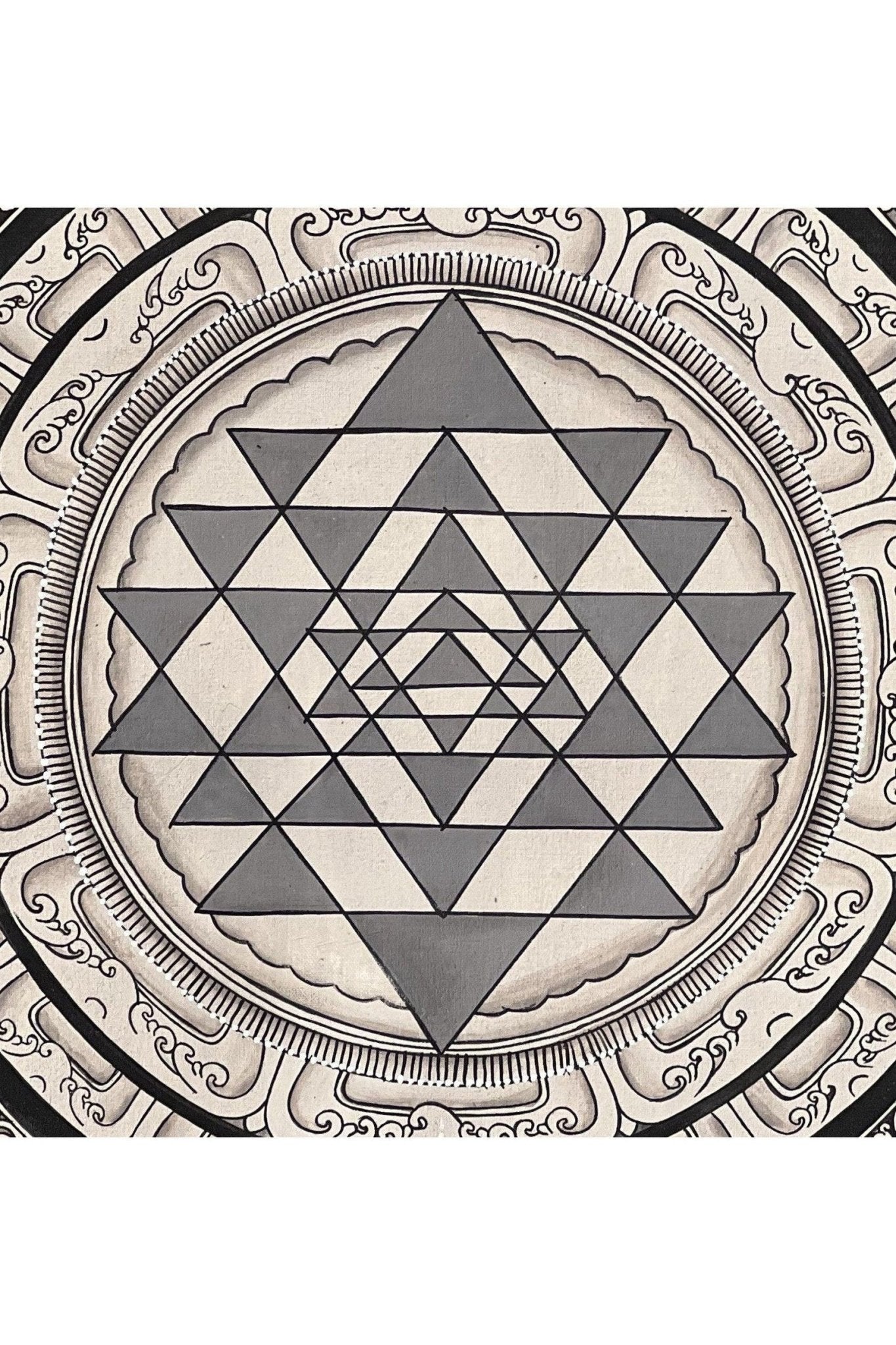 Original Hand Painting ShriYantra/ Shri Yantra/ Sri Yantra Mandala Newari Pauva Thangka Art for Energy Positivity and Good Luck - Tibetan Thangka Art